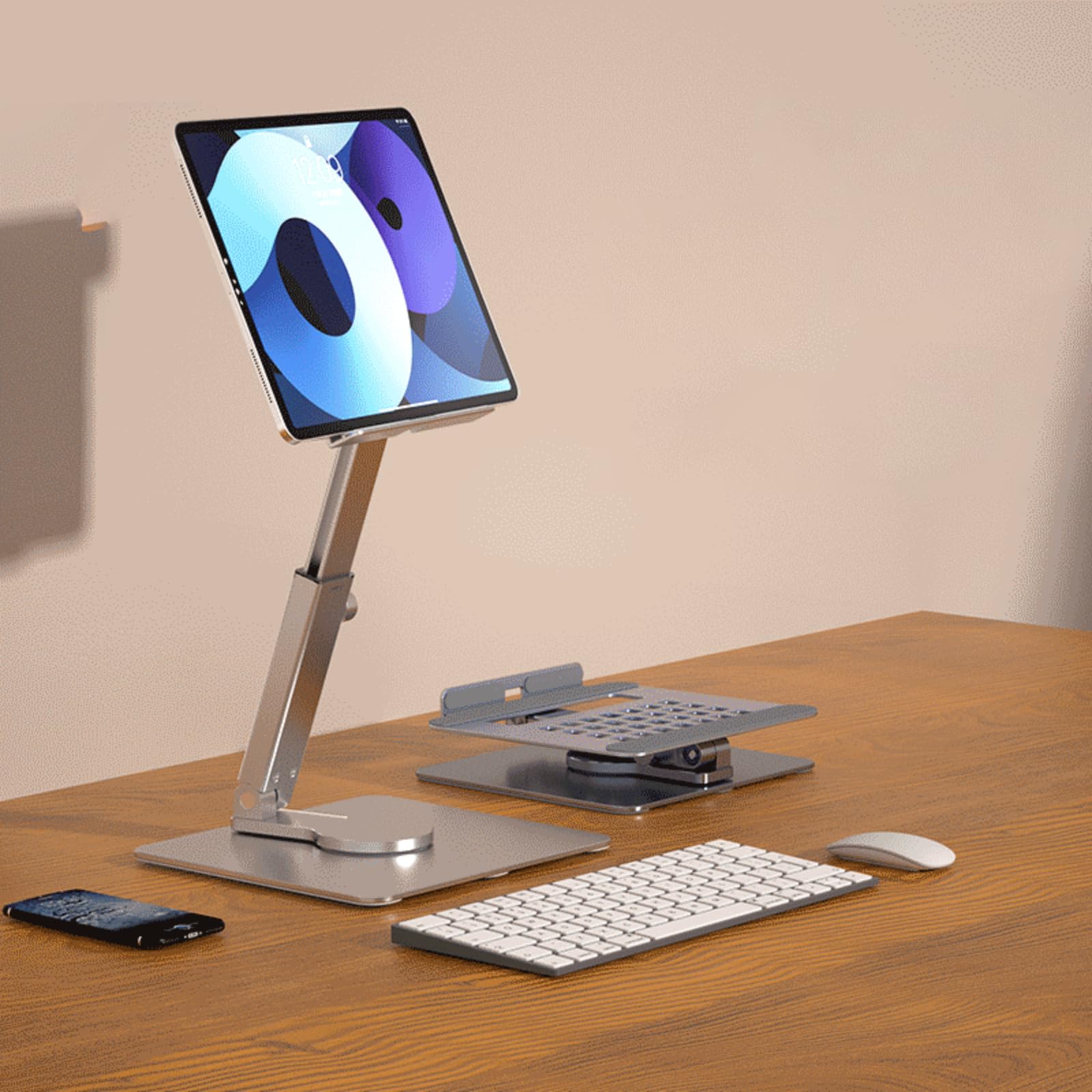 Soporte portátil de aleación de aluminio plegable para teléfono, altura ajustable y ángulo para viajes y oficina