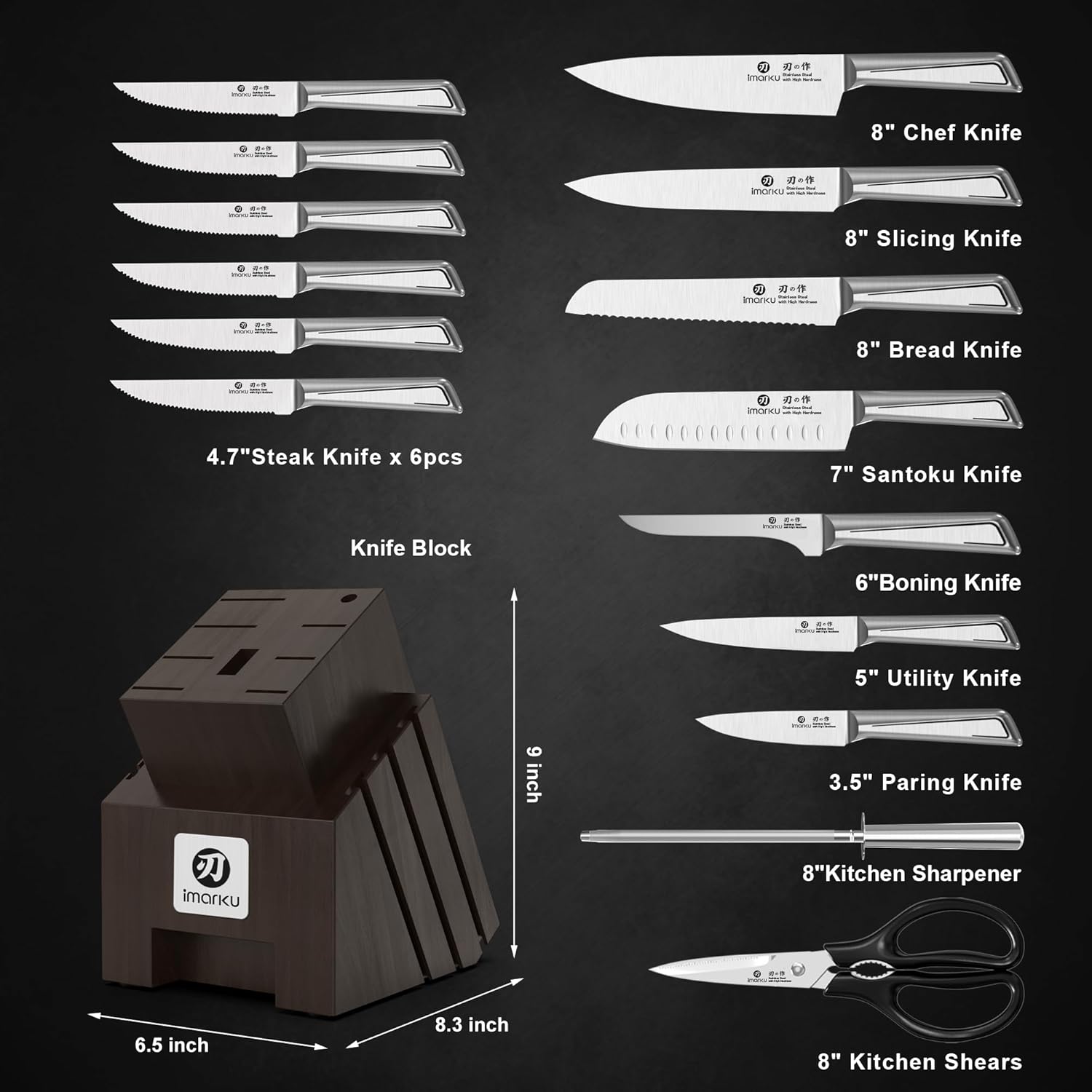 imarku Knife Set, 16 PCS Kitchen Knife Set with Block High Carbon Steel, Ultra Sharp Japanese Knives Set for Kitchen, Ergonomic Handle, Dishwaher Safe, Home Kitchen Essentials, Gifts for Men Women - Image 6