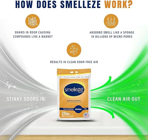 Miniatura 10 de SMELLEZE Desodorizante natural removedor de olores de bola de naftalina gránulos de 2 libras que eliminan los humos y el olor de las bolas de