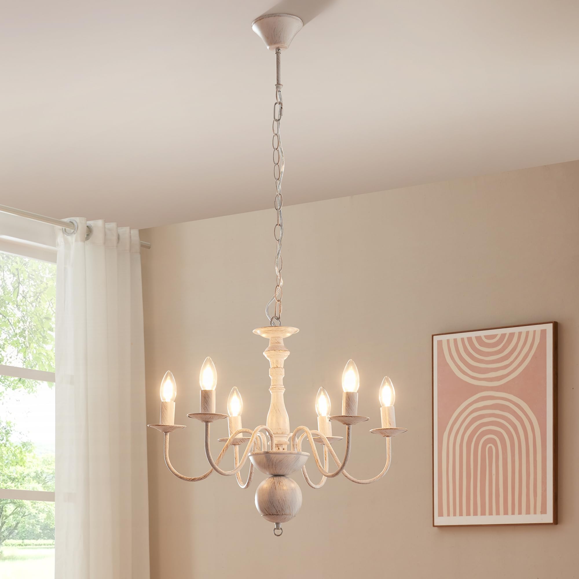lux.pro Lampadario a Sospensione Vintage Bianco in Metallo Lampada da Soffitto con 6 Bracci Curvi per Lampadine E14 Stile Shabby Chic Rustico Elegante