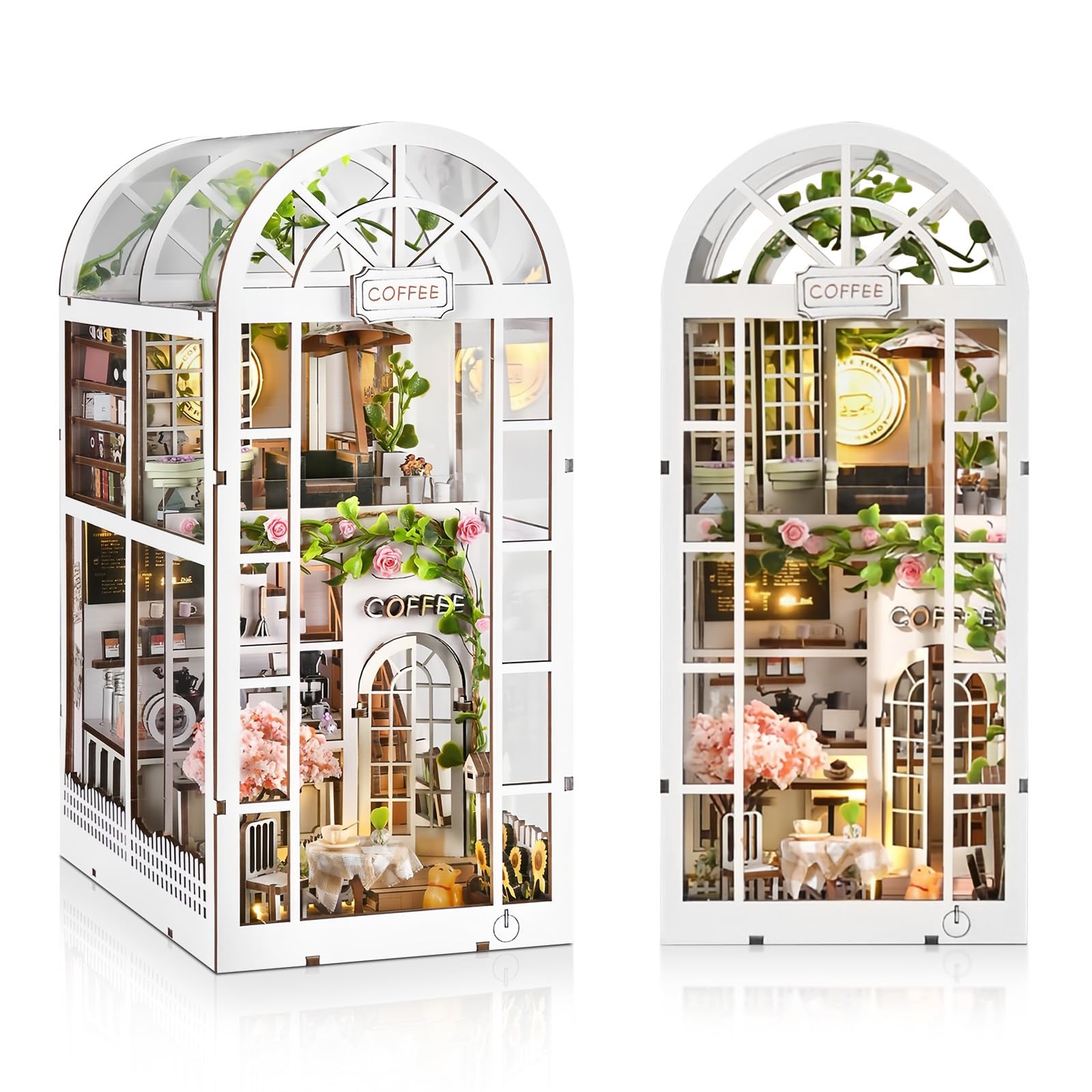 Cuteefun Casa de Muñecas DIY Madera, DIY Book Nook Kit, Decoración de Estantería para Insertar en Callejón y Marcador Cumpleaños Navidad (Casas de Flores Estacionales