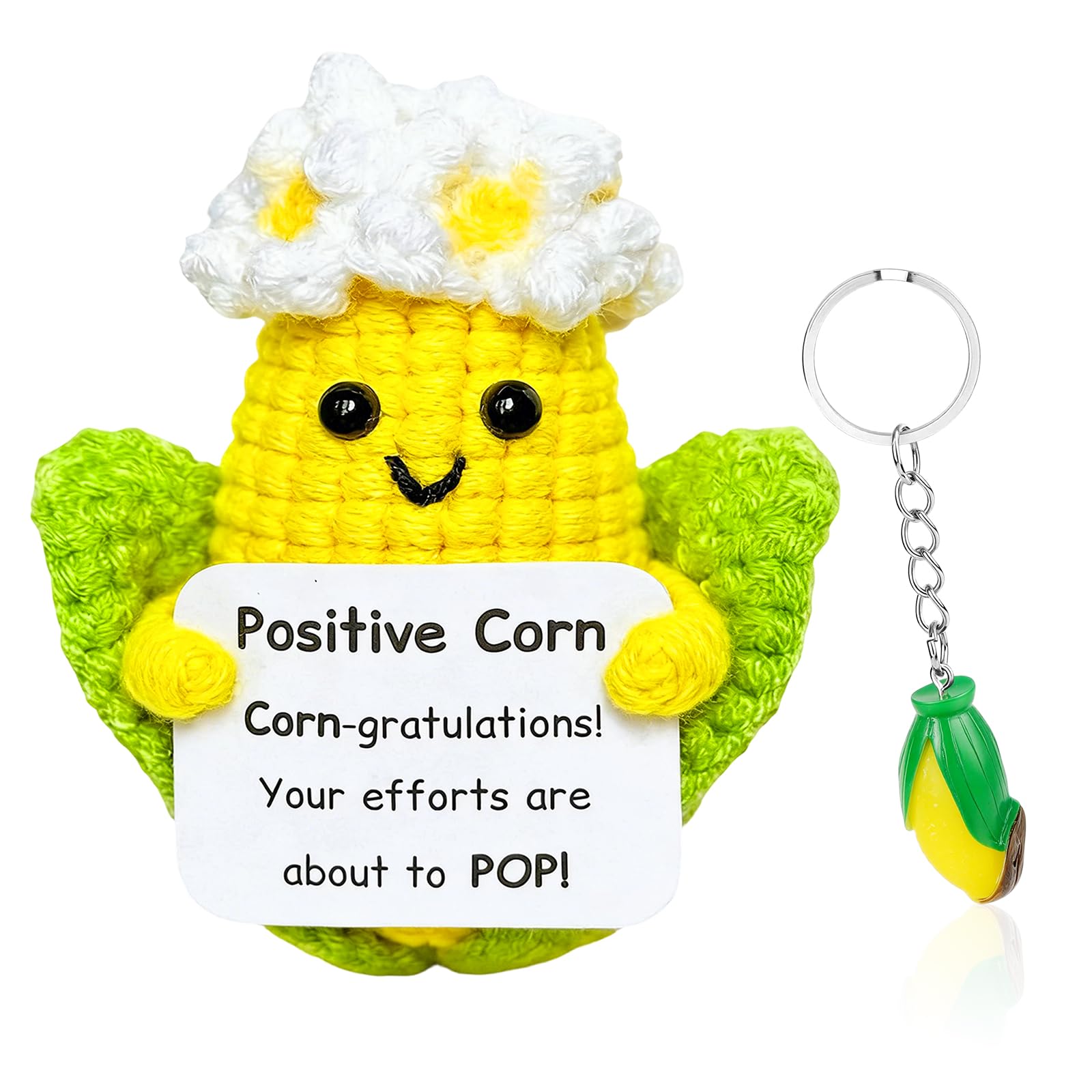 Vspek Positive Crochet Corn Doll, Handmade Crochet Corn Emotion Support Gift, Cartoon Charm Keychain, Encouragement Present, Birthday Gifts for Family, Friends, Coworker, Bestie, Home Office Decor โ image 1