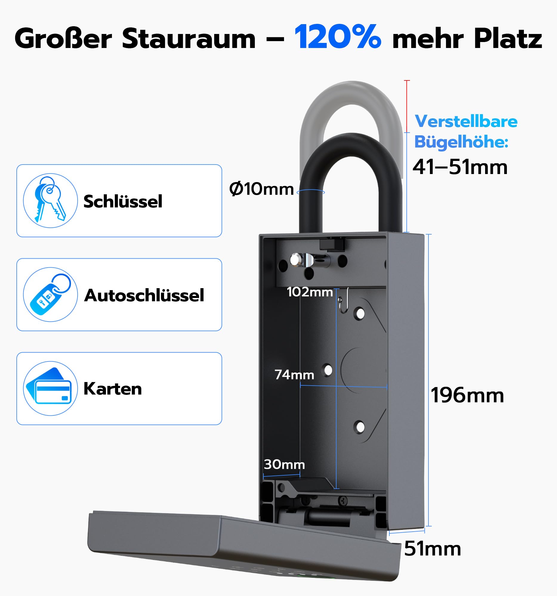 Schlüsselbox mit Fingerabdruck, RFID & Bluetooth – Wetterfester Smart-Key-Safe für Immobilienmakler & Vermieter, Schlüsselversteck außen, Türhänger oder Wandmontage