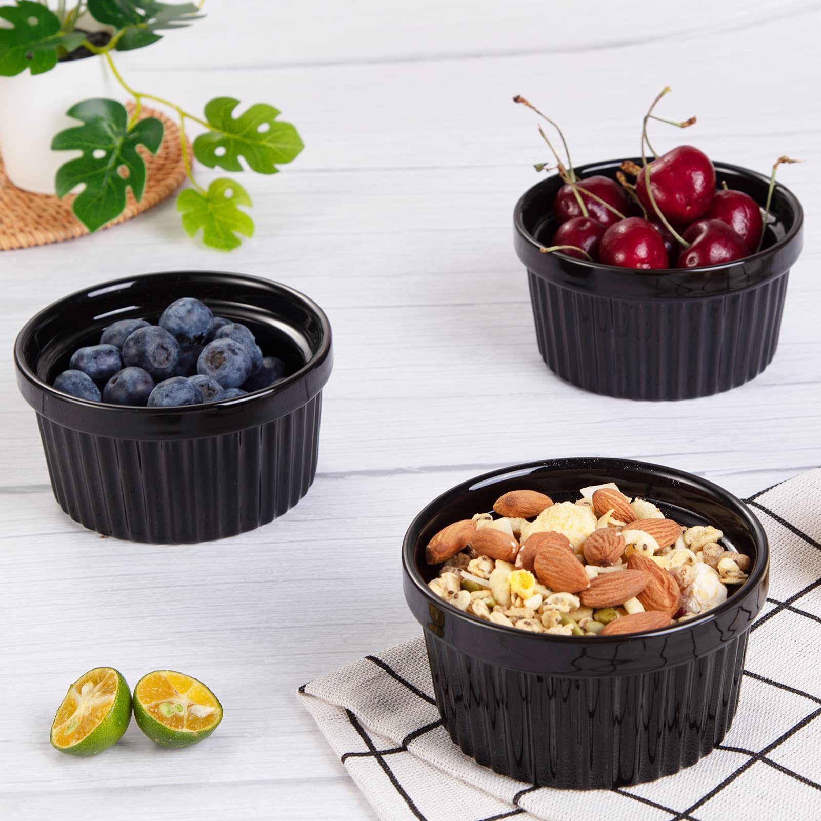 Garvee Ramequines de cerámica de 8 onzas, juego de 8 ramequines de porcelana para hornear, pudín, tazas de natillas, salsas de inmersión, aptos para lavavajillas y horno, color negro