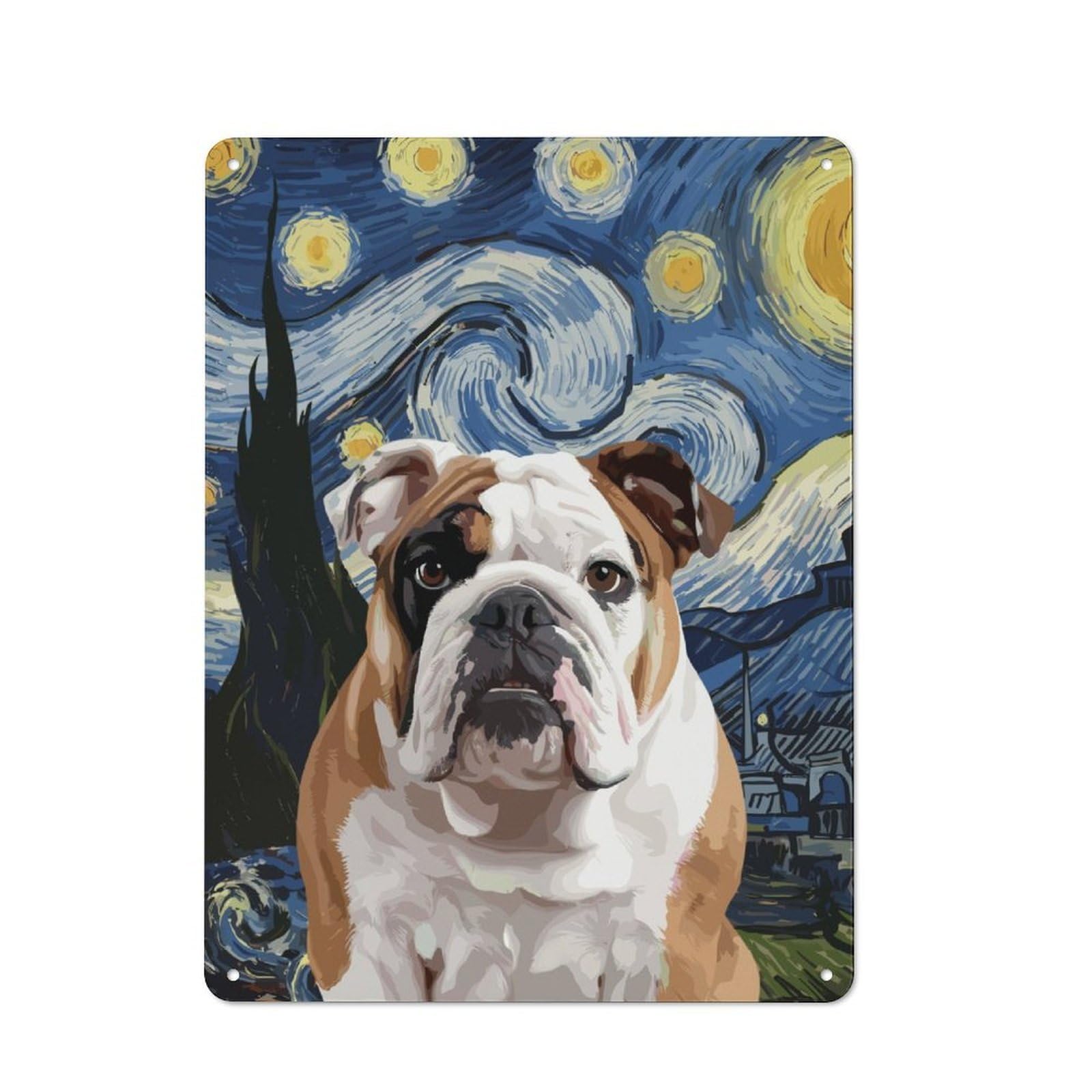 Vintage Metal Sign 40x30cm Featuring Bulldog Starry Night, Home Bar Decor for Cafe, Pub, Workshop Or Home Bar