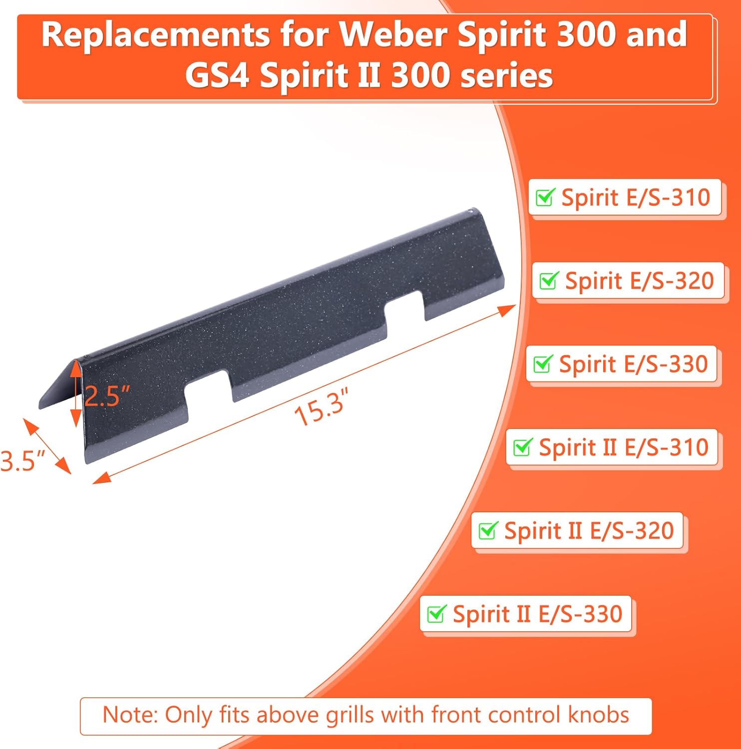 QuliMetal Reversible 7598 Griddle Replacement Parts and 15.3" Flavorizer Bars for Weber Spirit 300 & GS4 Spirit II 300 Series Grills, Spirit E310