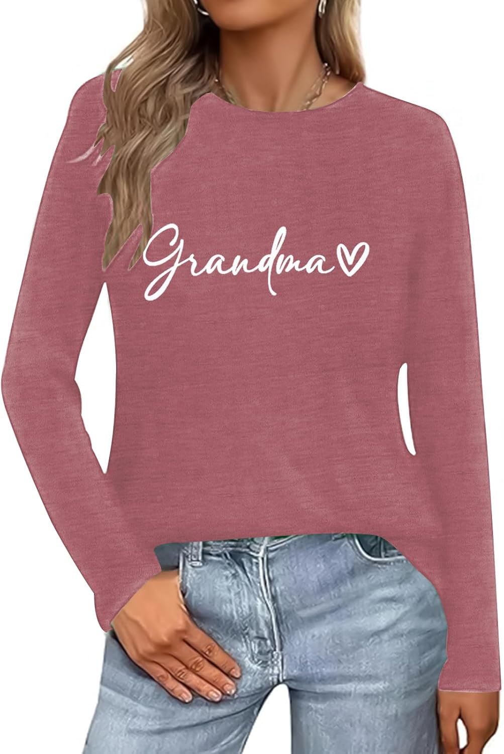 Grandma Shirt Grandma Floral Heart Shirts Grandmother Long Sleeve T Shirts Casual Graphic Tees Tops - Image 4