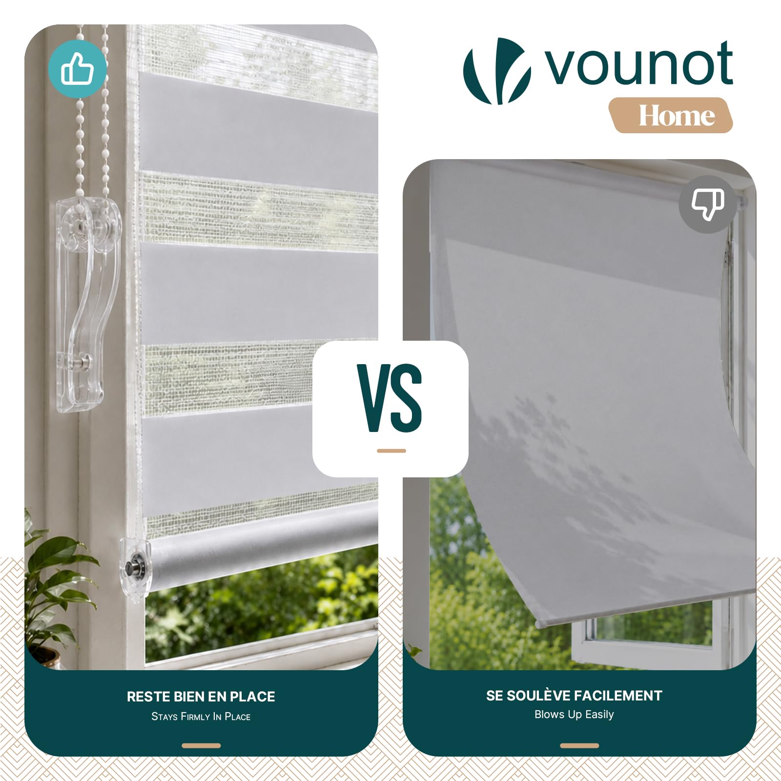 VOUNOT 2er Set Doppelrollo klemmfix ohne Bohren, Duo Rollo Klemmrollo für Fenster und Tür, lichtdurchlässig & verdunkelnd Fensterrollo, 90x150cm, Weiß