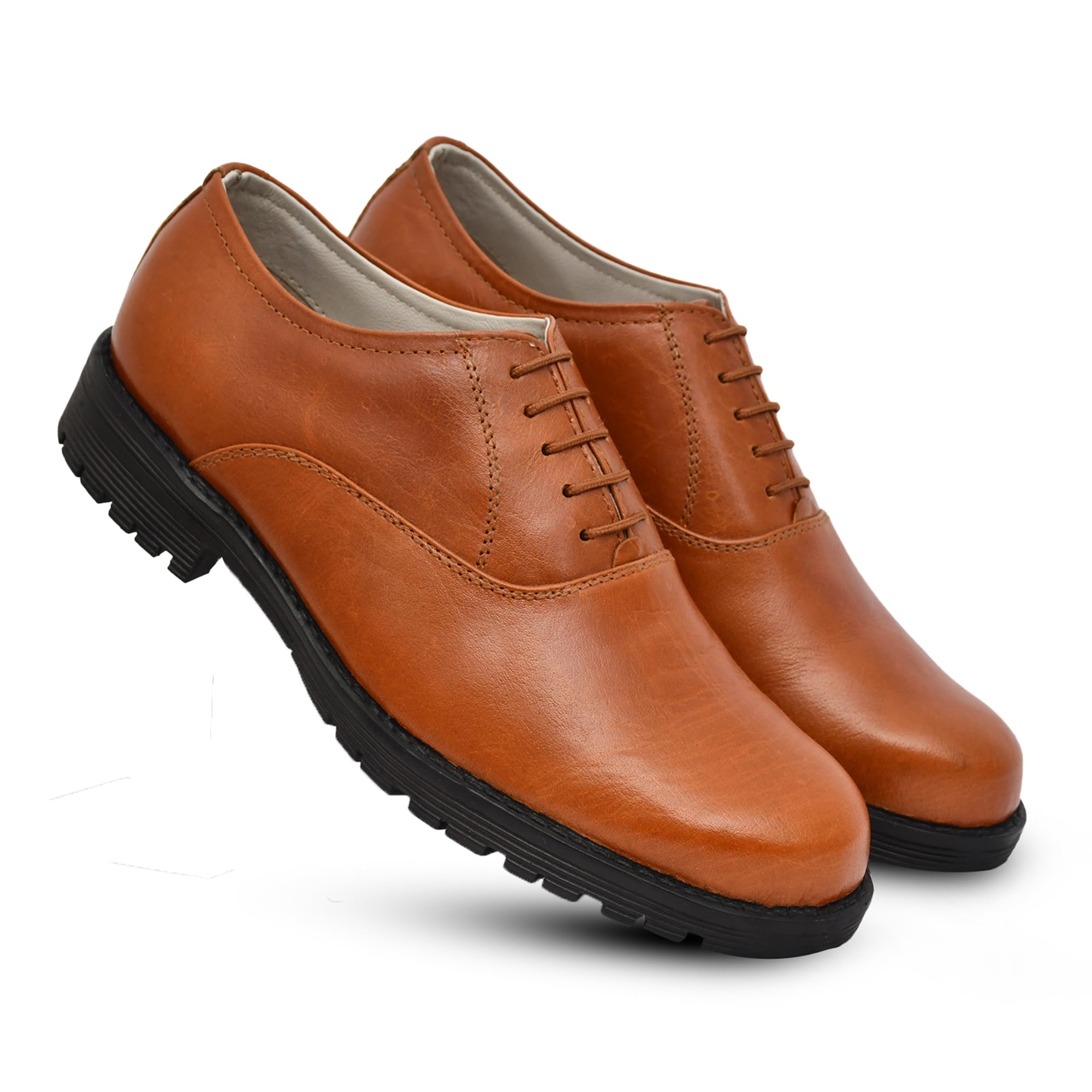 Safety Shoes : Leather Formal Derby Shoes with Steel Toe, Memory Foam Footpad & Anti Skid Heavy Duty Rubber Sole. Artilce : S102-TAN (Tan, 9)