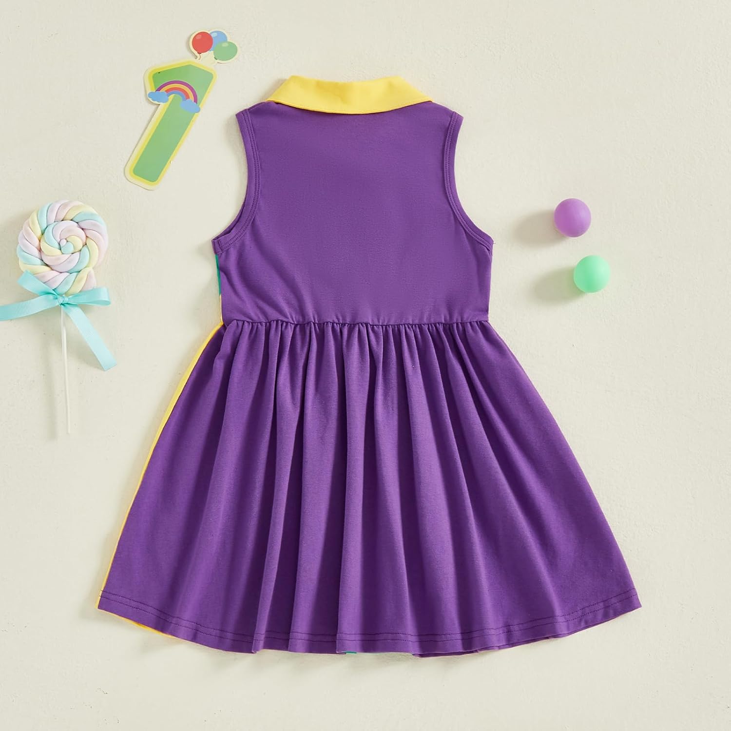 Toddler Baby Girl Mardi Gras Dress Sleeveless Contrast Color A Line Dress Kids Festival Party Dresses - Image 3
