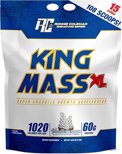 Vista 14 de Ronnie Coleman Signature Series King Mass XL Mass Gainer - Proteína en polvo – Ganador de peso de chocolate oscuro con 2.12 oz de proteína, 6.35 oz