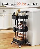 Vista 2 de Pipishell Carrito rodante de 3 niveles con ruedas, organizador de metal con 3 tazas colgantes y 4 ganchos, organizador de carritos de arte