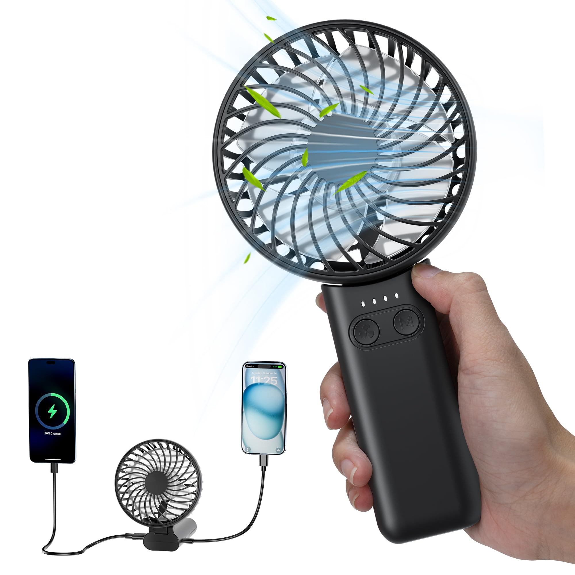 HandFan 5200mAh Portable Handheld Fan, Rechargeable Hand Fan, Battery Operated 8.5-27hrs, Personal USB Foldable Fan, Travel Essential Gifts for Women/Girls/Friends (Black) — image 1