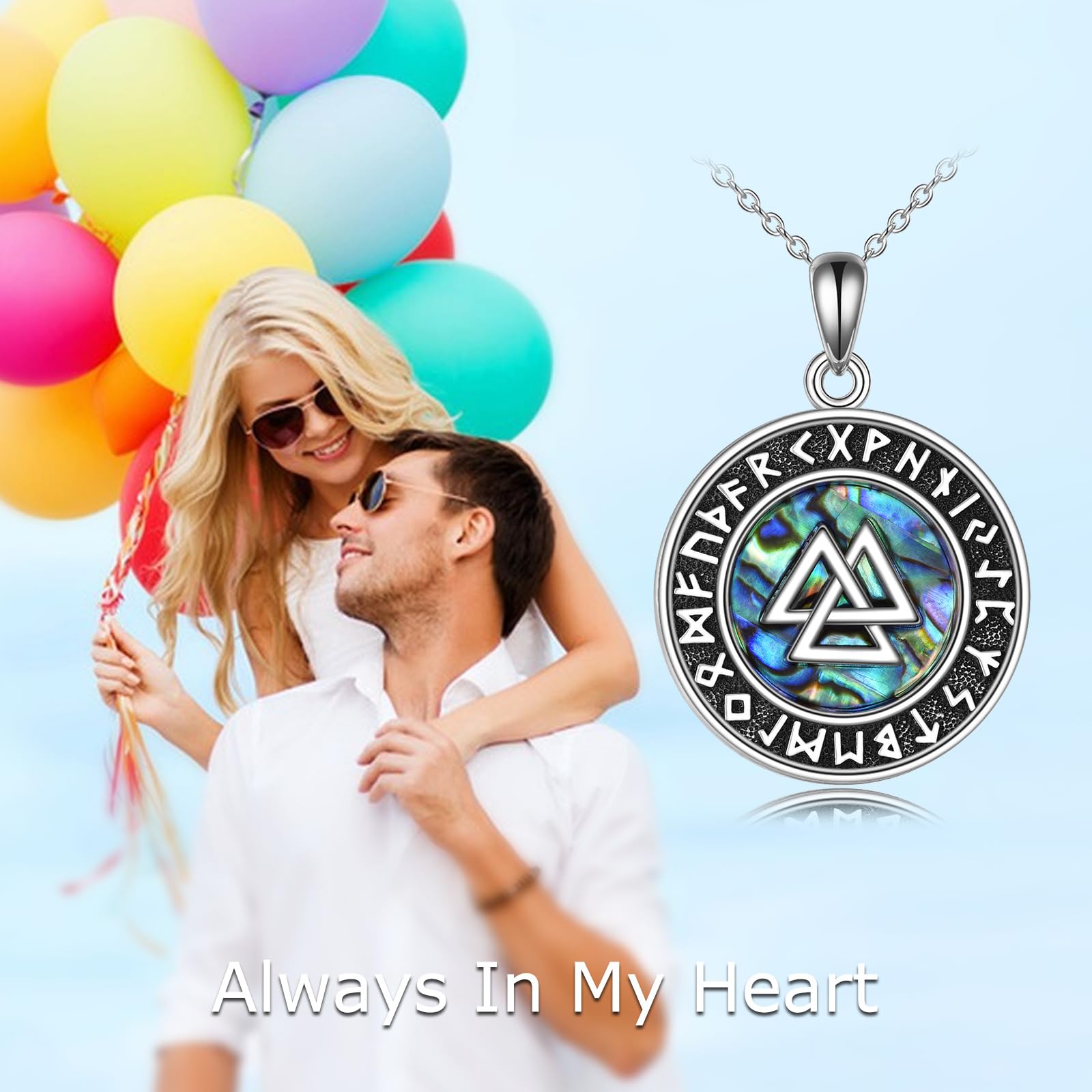 YAFEINI Wikinger Nordischer Kette Damen 925 Sterling Silber Valknut/Keltische Kreuz/Wolf/Anker/Vegvisir/Odin Horn Anhänger Halskette Abalone Muschel Wikinger Schmuck Geschenk
