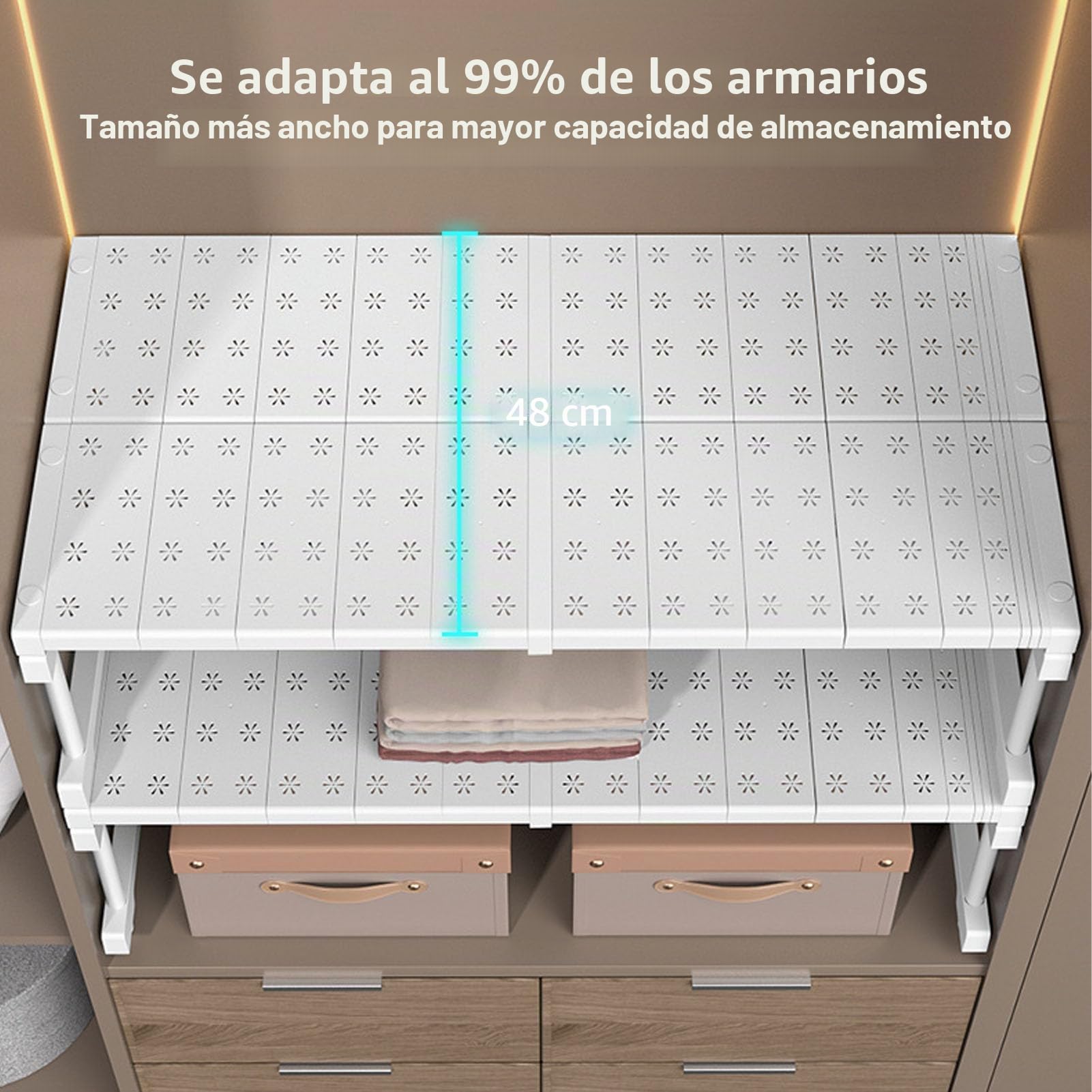 Estante de Gabinete Expandible con Acero Al Carbono, Estante de Almacenamiento Ajustable para Armario, Divisor de Guardarropa Ideal y Organizador para Cocina y (Longitud 67-88