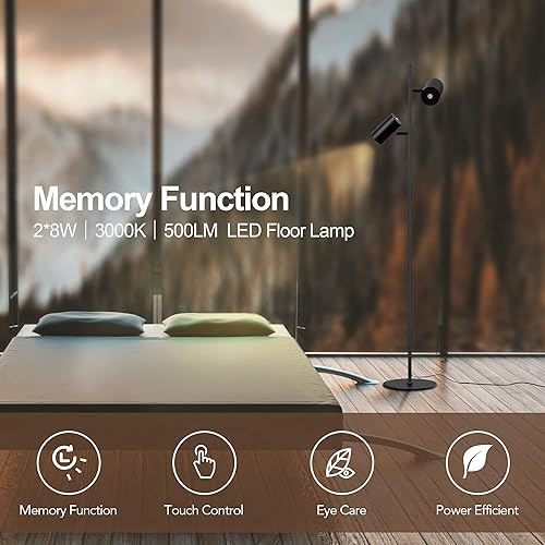 Miniatura 6 de Lámpara de pie industrial para sala de estar, lámparas de pie modernas de lectura con cuidado de los ojos, 2 cabezales, 4 brillos 3000 K, luz suave,