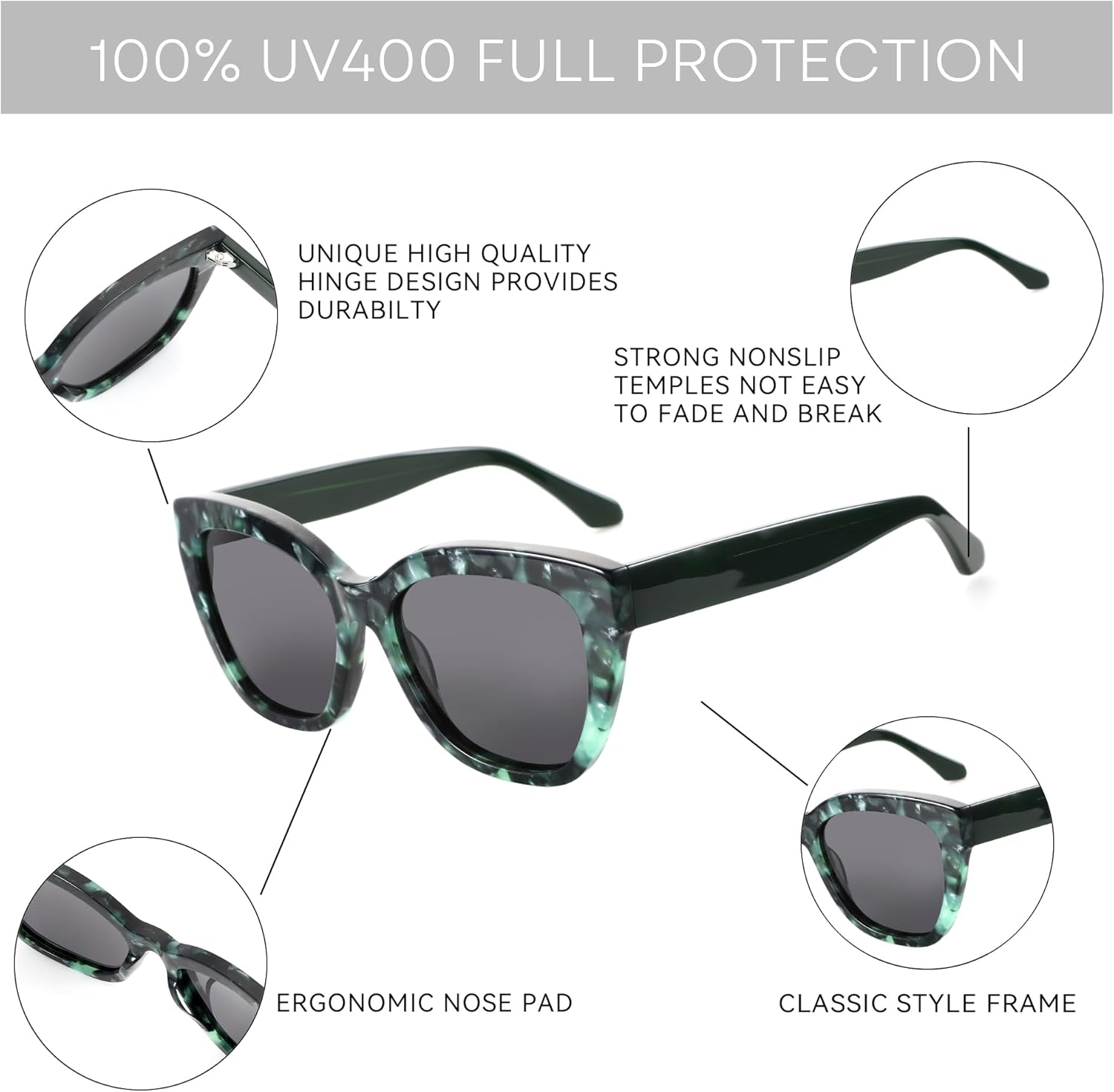 ZENOTTIC Polarized CatEye Sunglasses Women: Oversized Square Sunglasses for Woman - Cute Cat Eye Shades UV400 Protection - Image 5