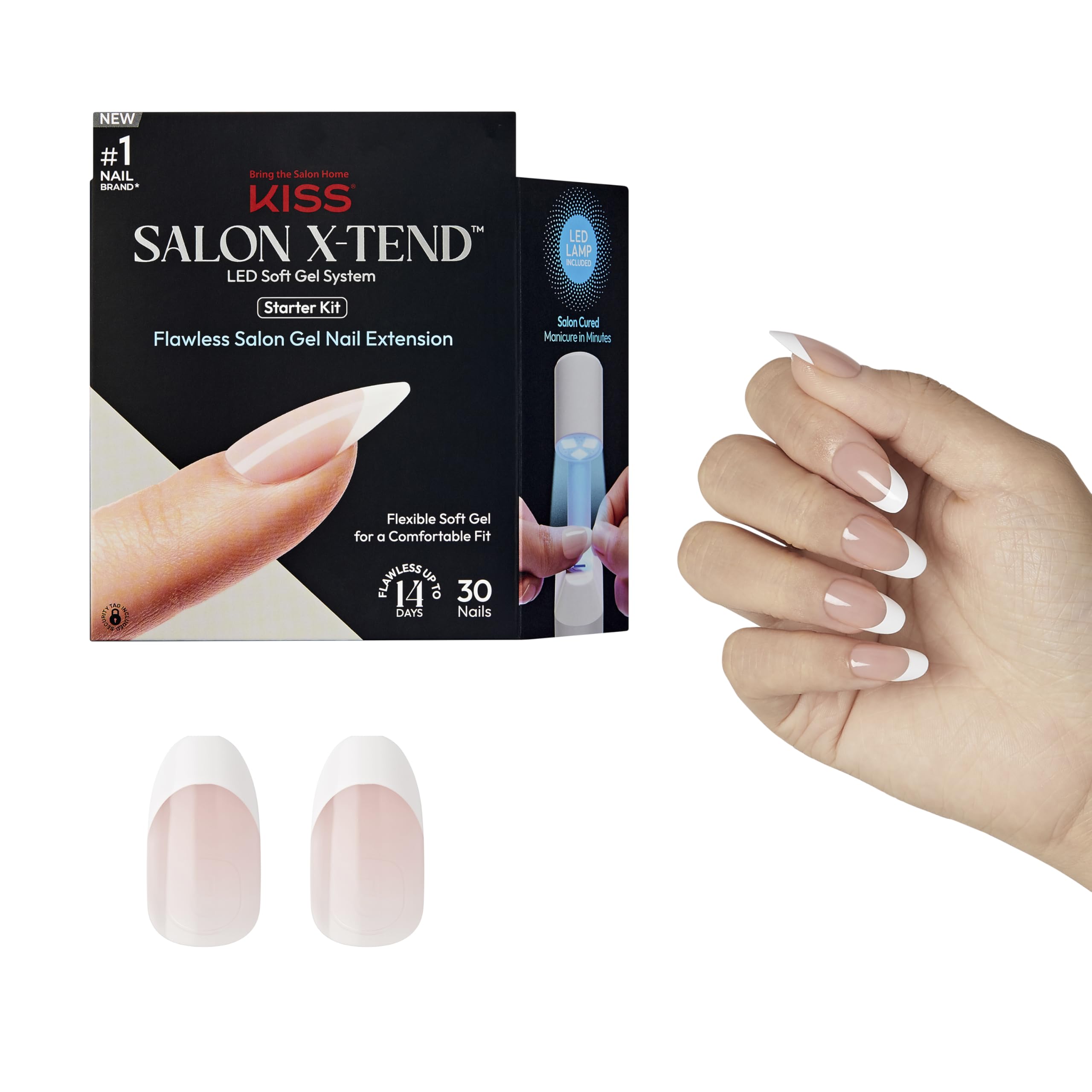 Kiss White Salon X-Tend Press-On Nails Nail Glue Included Pure' Light Medium Size Oval Shape Includes 30 Nails 5Ml Led Soft Gel Adhesive