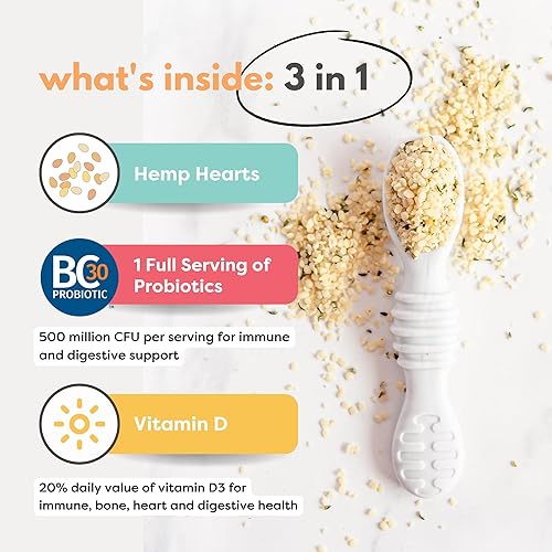 Miniatura 2 de Tiny Sprouts Corazones de cáñamo orgánico regenerativo + probiótico de porción completa + vitamina D3 I potenciador de semillas de cáñamo para bebés
