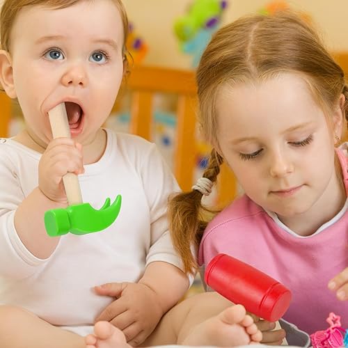 Miniatura 5 de Martillos de madera de simulación de martillos de madera pequeños de plástico para niños pequeños, herramientas de mantenimiento portátiles para