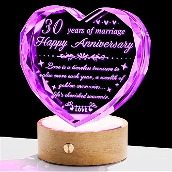 YWHL 30th Wedding Anniversary Crystal Gifts for Couples, 30 Years Anniversary Heart Keepsake Gift for Wife Parents, 30 Years of Marriage Party Decor