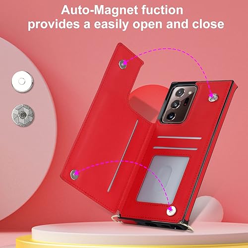 Miniatura 4 de Funda tipo cartera cruzada para Samsung Galaxy Note 20 Ultra con soporte para ranura para tarjetas de bloqueo RFID, funda magnética con tapa