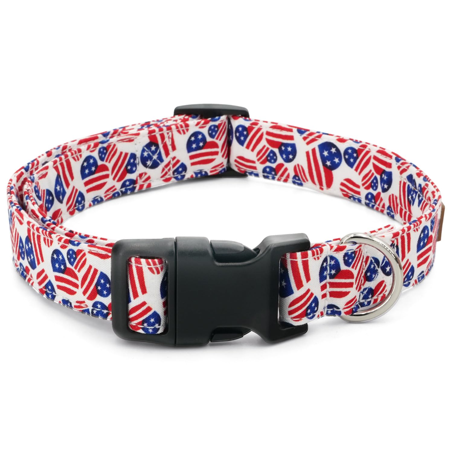 Tunkoo American Flag Dog Collar, Cute Adjustable Heart Collar for Boy and Girl Dogs Strong Plastic Buckle - for Small Medium Large Pets, L