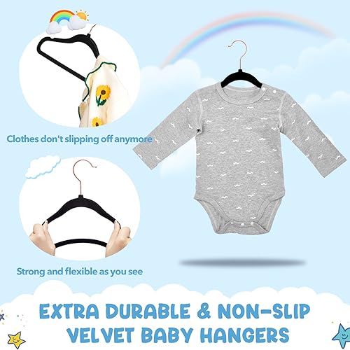 Miniatura 3 de HOUSE DAY Perchas de terciopelo para bebé, perchas de terciopelo para armario, paquete de 60 perchas antideslizantes para niños pequeños de 11.8