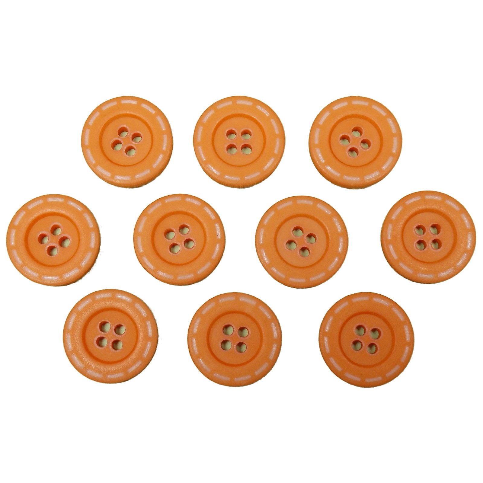 Stitched Edge Effect Four Hole Buttons 17mm Pack of 10 (Orange)