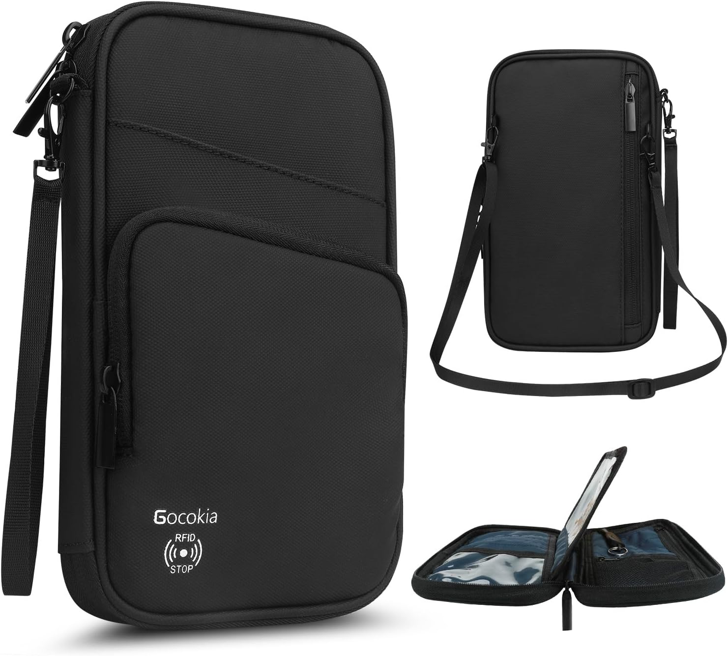 – Acoki Multi Pocket Passport Bag Travel Wallet with Shoulder Strap-Family Passport Holder of 5, RFID Blocking Passport Wallet for Men Women, Travel Essentials for Flying