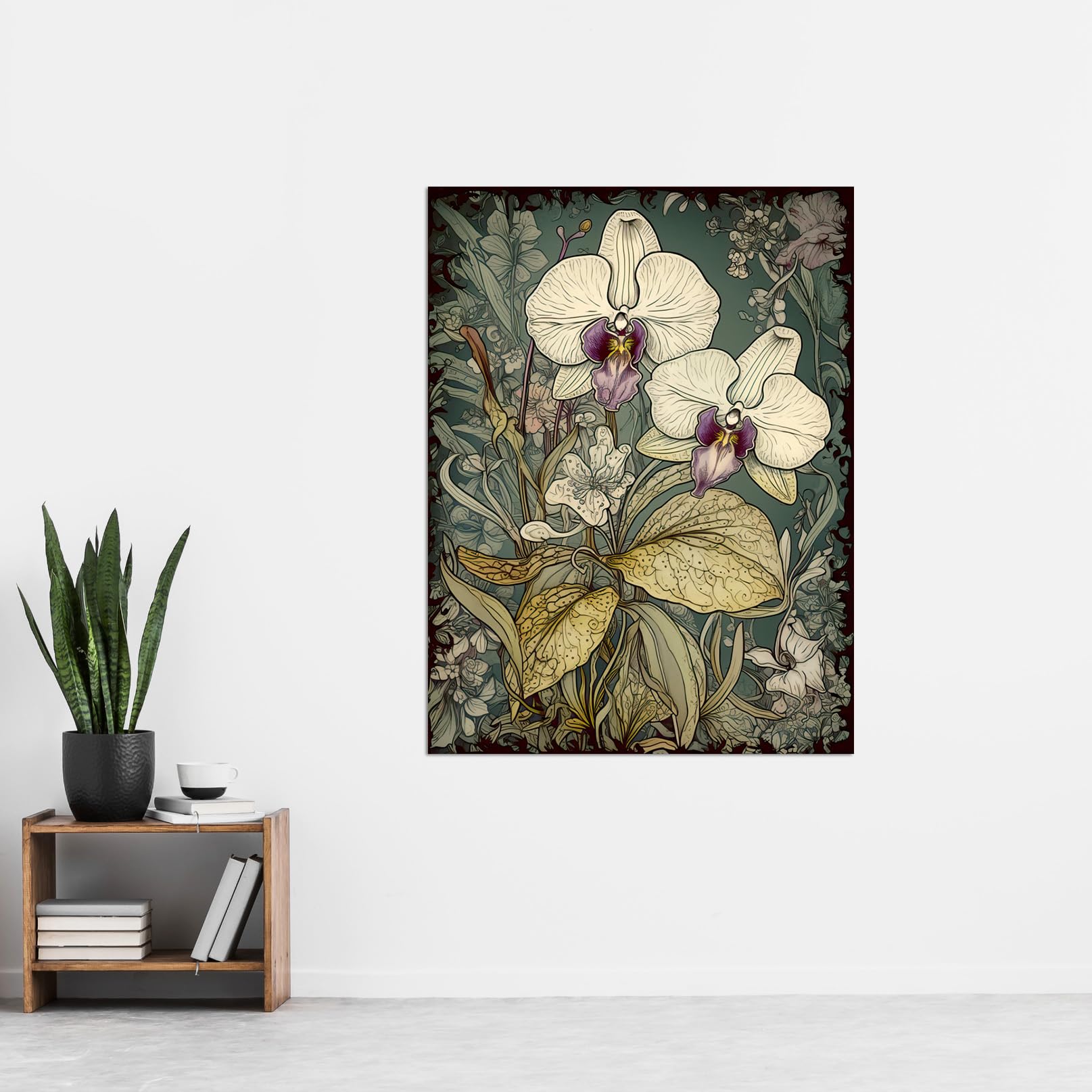 Artery8 William Morris Style White and Purple Orchid Extra Large XL Wall Art Poster Print, Unframed Paper 24X32, 81L x 61W cm - Image 2