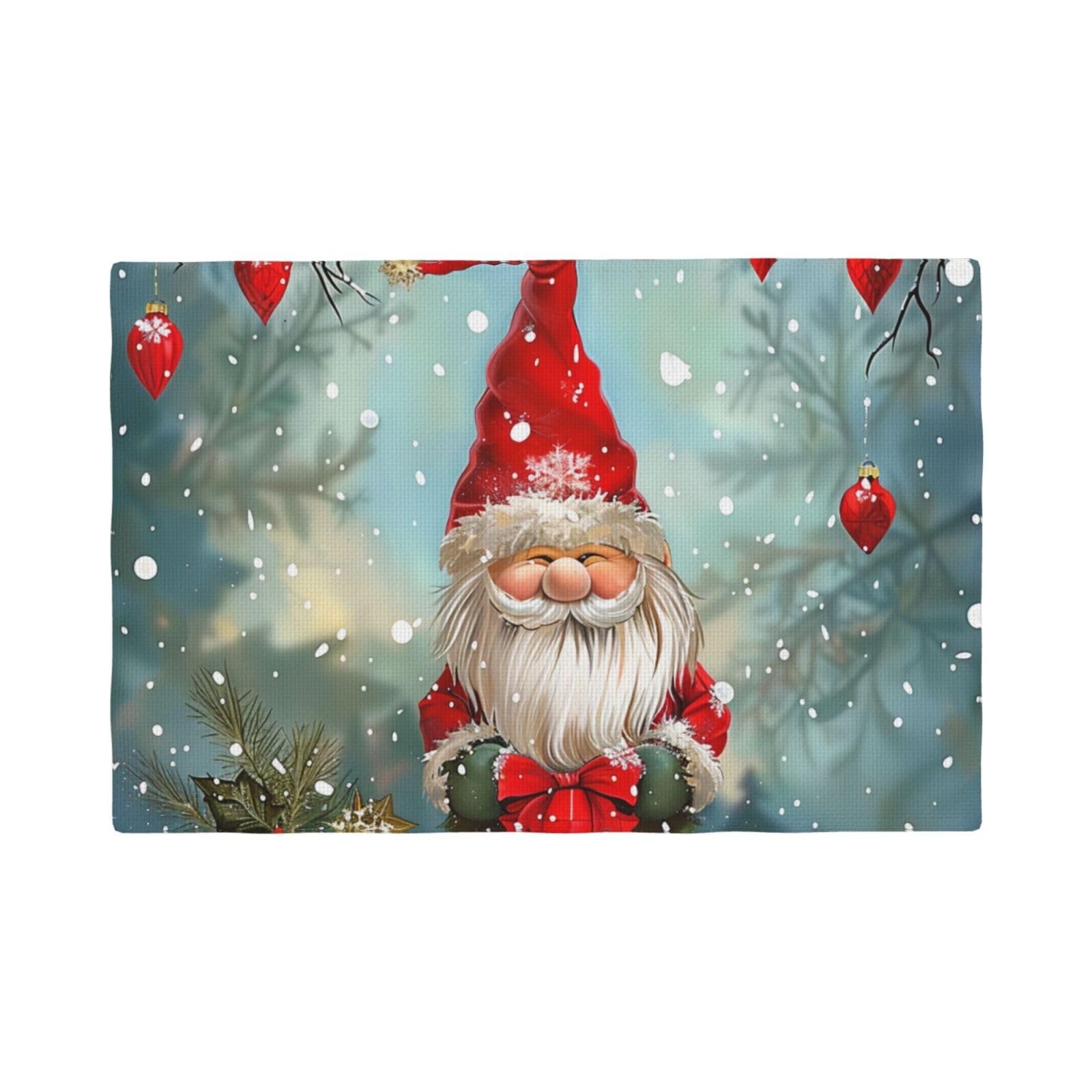 Christmas Traditional Gnome Print Placemats Set, Heat Resistant Washable Placemat 12x18in Table Mats for Party Kitchen Dining Table Decoration Indoor Outdoor, Six Piece