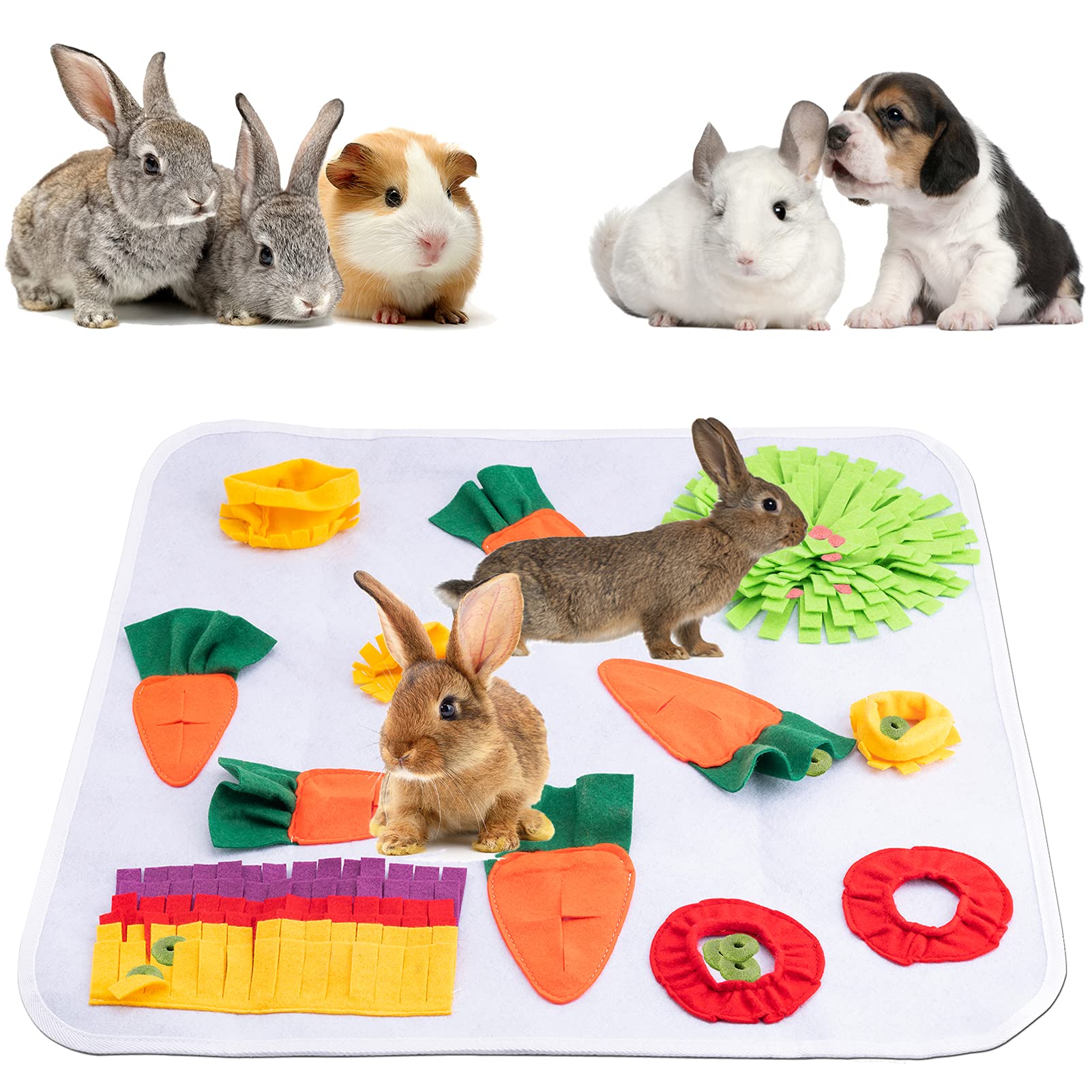 VCZONE Rabbit Snuffle Mat 23" x 23" Machine Washable Polar Fleece Pet Foraging Mat Boredom Breaker Enrichment Toy Bed for Rabbits, Bunny, Guinea Pigs, Ferrets, Chinchillas, Small Animals, Dogs (H01)