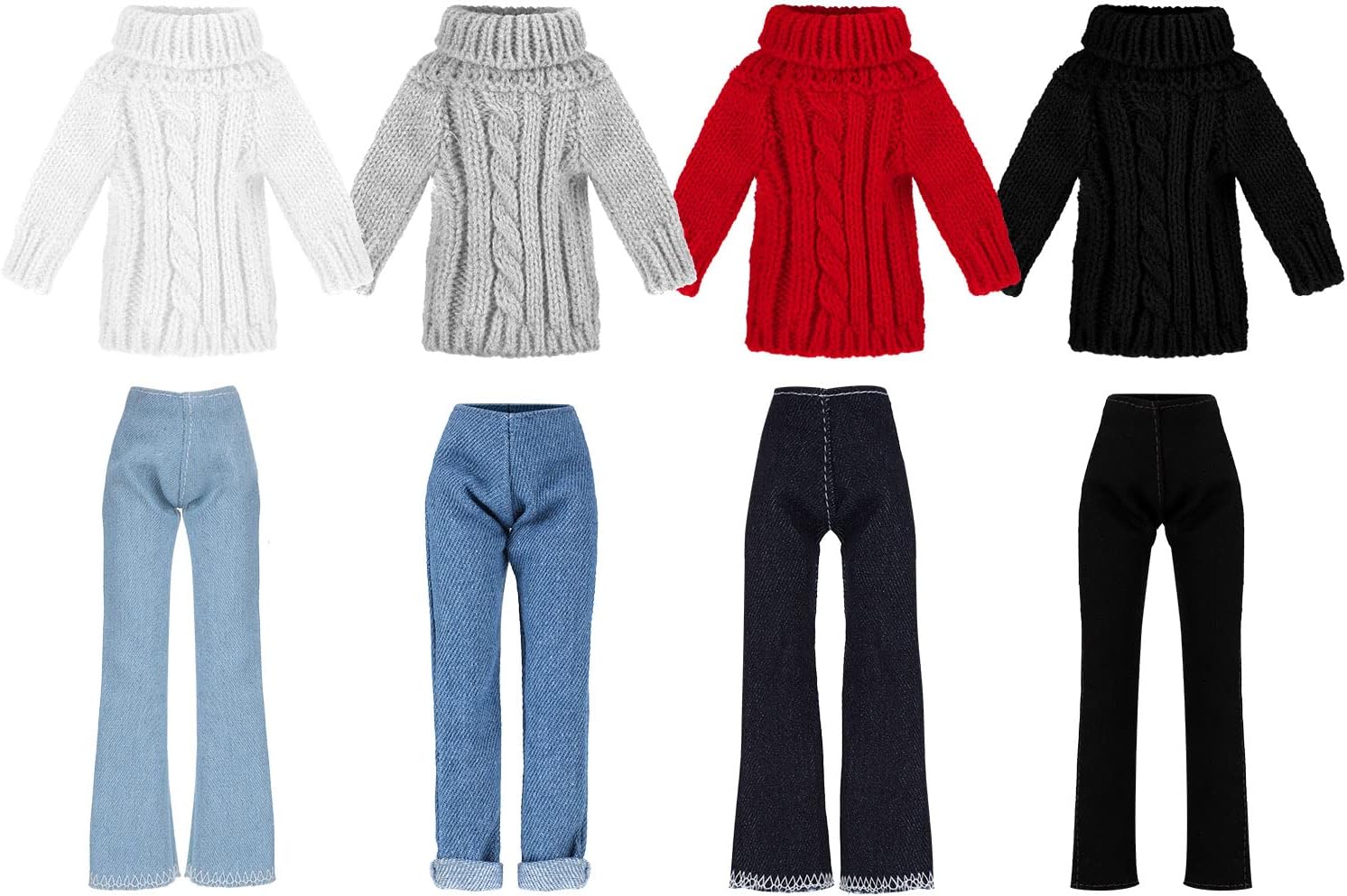 Bencailor 8 Pieces 11.5 Inch Winter Doll Clothes and Accessories Cotton Winter Sweaters Denim Pant Regular Outfit Clothing for 11.5 Inch Doll(Multi Color)
