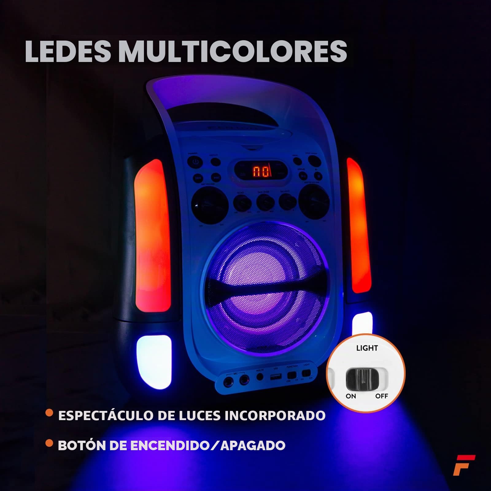 Fenton SBS30W – Altavoz karaoke bluetooth con lector CD+G, USB, 2 micrófonos con cable, salida video RCA, altavoz portátil con luces LED, karaoke machine con AUX y reproducción MP3, color blanco