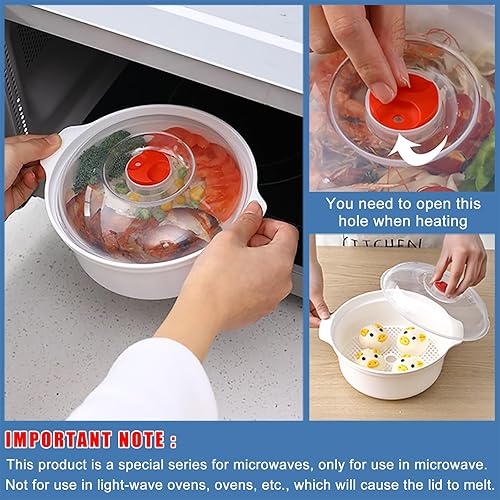 Miniatura 6 de Tazón de microondas de 3 piezas con tapa, plato de calefacción, cuenco de fideos, plato de almacenamiento, cuenco de sopa con asa, fácil de