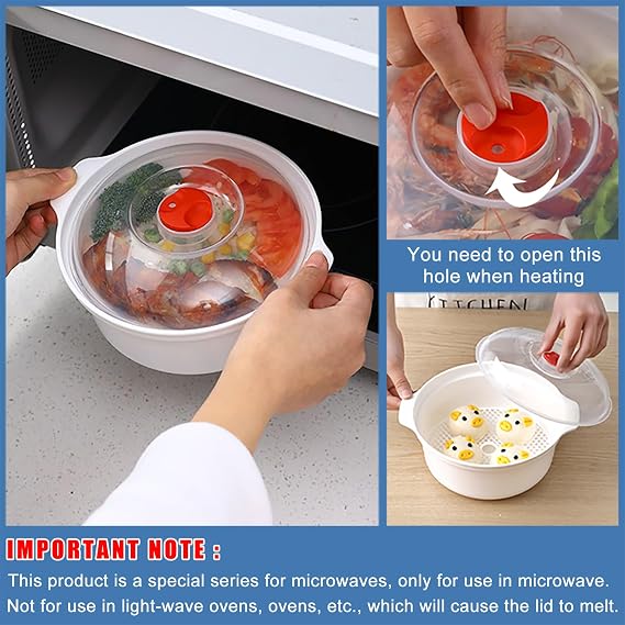 Bersauji Microwave Bowl with Lid, Heating Dish, Noodle Bowl, Storage Plate, Soup Handle, Easy To Store, Bpa Free, Cookware Kitchen Supplies, College Dorm Essentials for Boys Girls Medium
