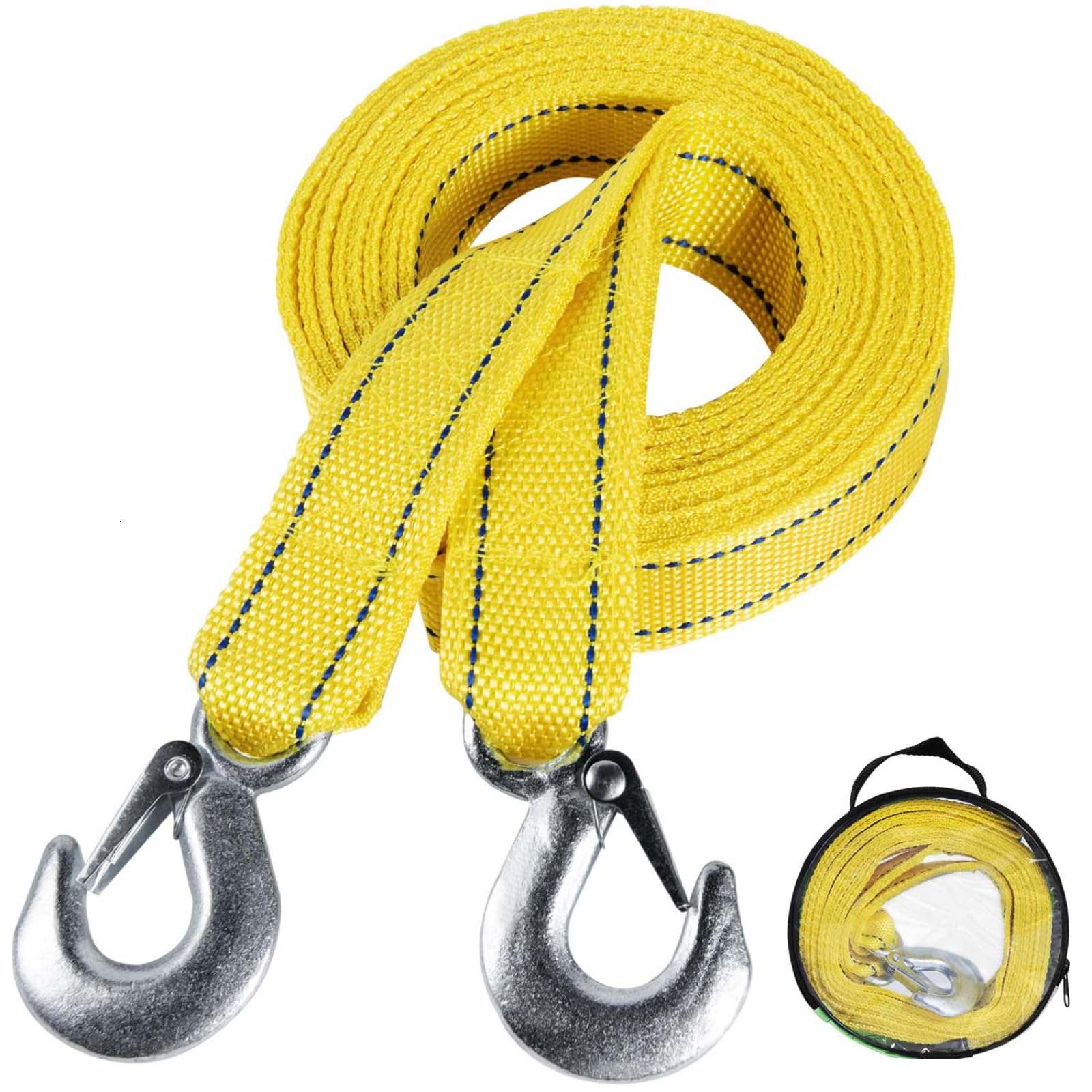 Wytrzymała lina do holowania z haczykami 4,6 cm x 30 cm (maks. 4,5 kg) pasek do odzyskiwania samochodu z torbą do przechowywania do awaryjnego regeneracji pojazdu