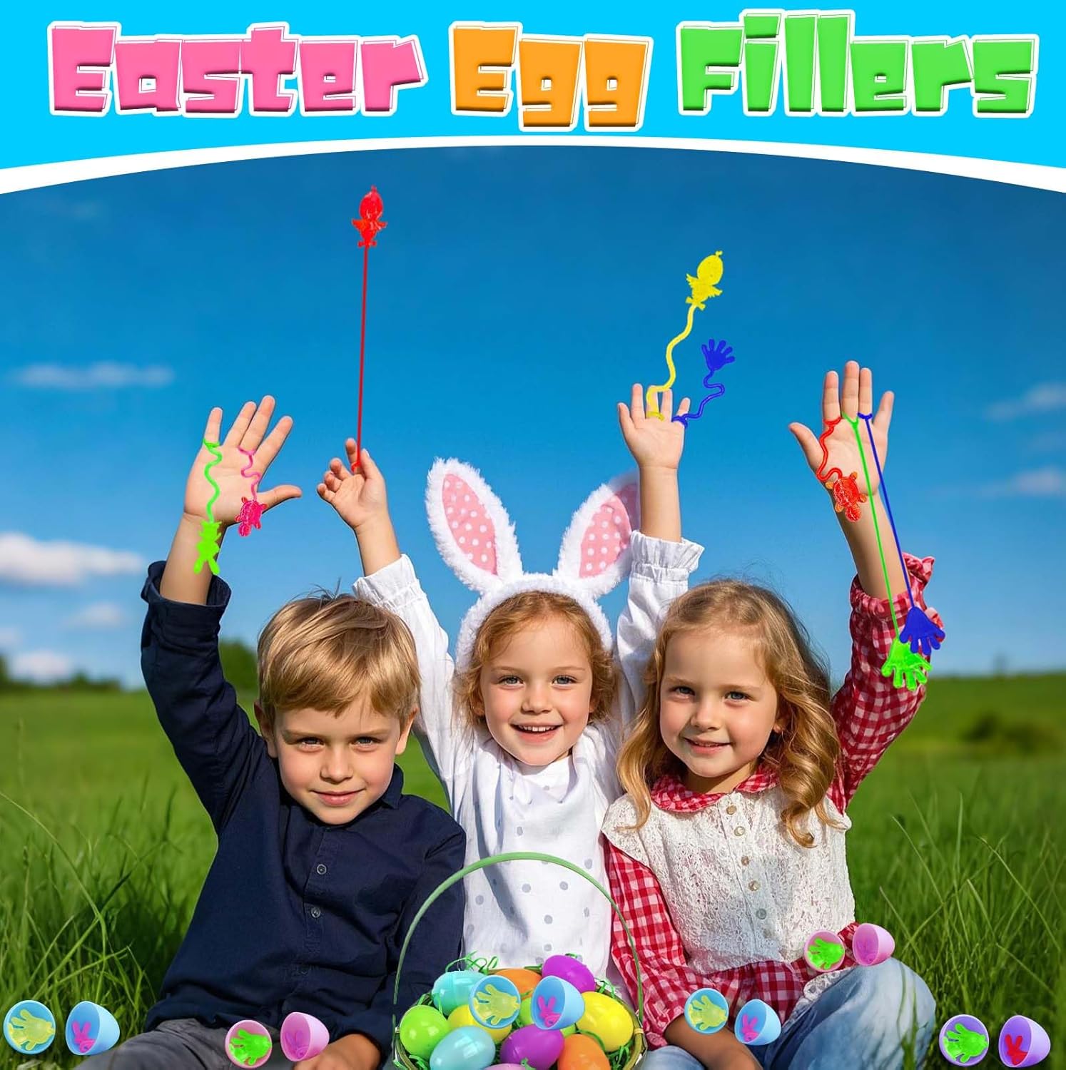 Voiiake Easter Egg Fillers & Basket Stuffer Essentials - 48Pcs Mini Sticky Toys Hands for Kids Teens Boys Girls, Bulk Party Favors Supplies , Treasure Box Toys for Classroom , Egg Hunt Party Supplies