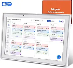 Agenda de parede de 25,7 cm, calendário digital e tabela de tarefas, tela sensível ao toque inteligente para horários de família e fotos na nuvem (branco, 10,1)