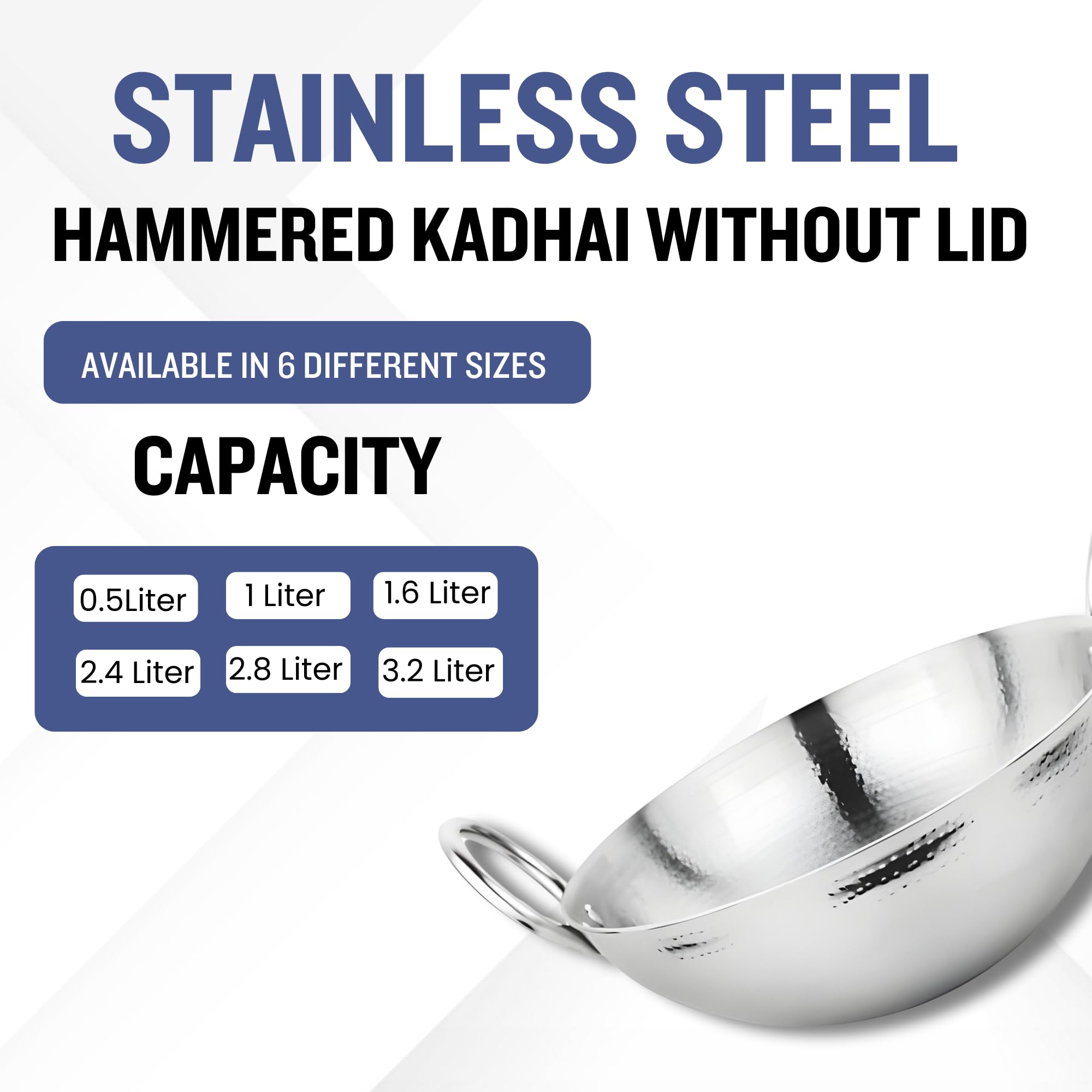 Prabha Stainless Steel Hammered Finish, Heavy Gauge Kadhai, Kitchen Wok with 3.4L Capacity & 280mm Size, Compatible with Gas Stove - Image 3 thumbnail