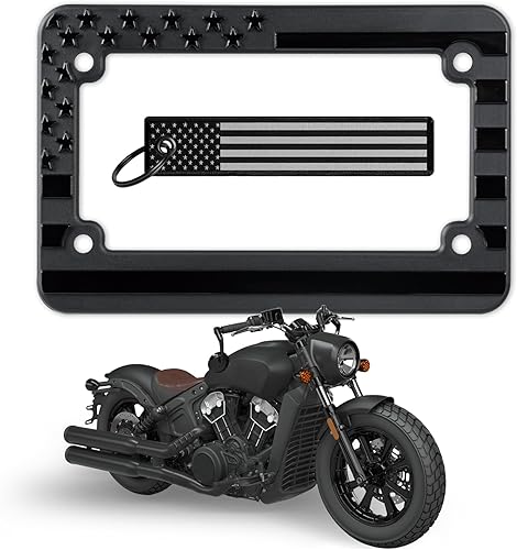 Miniatura 1 de Soporte para placa de matrícula de motocicleta con bandera estadounidense. Letra elevada 3D (negronegro)