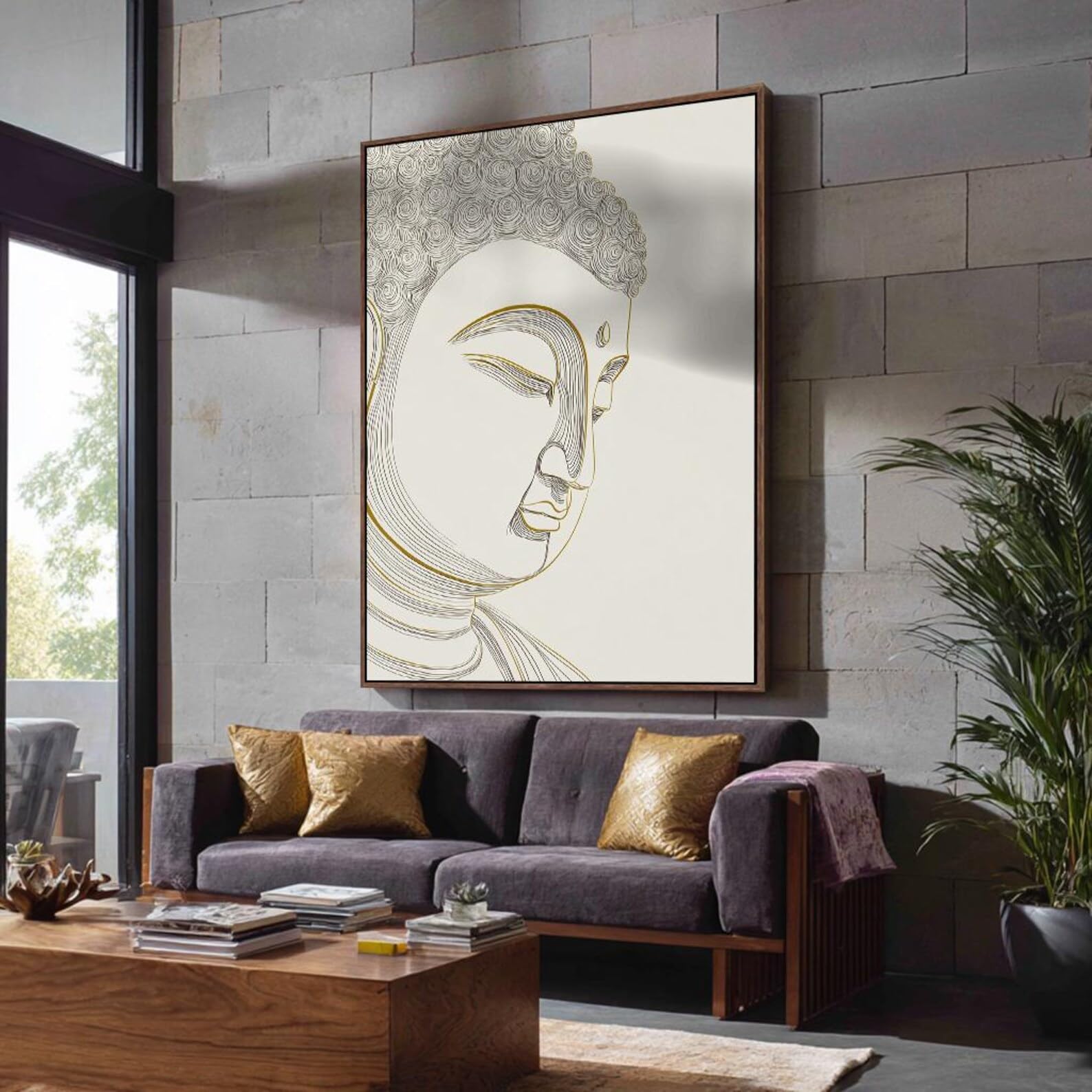 XBTYKPB Quadro su tela per stanza spirituale, stampa su tela, ritratto di Buddha, decorazione di grandi dimensioni per yoga, decorazione orizzontale per letto (50x75 cm/cornice interna)