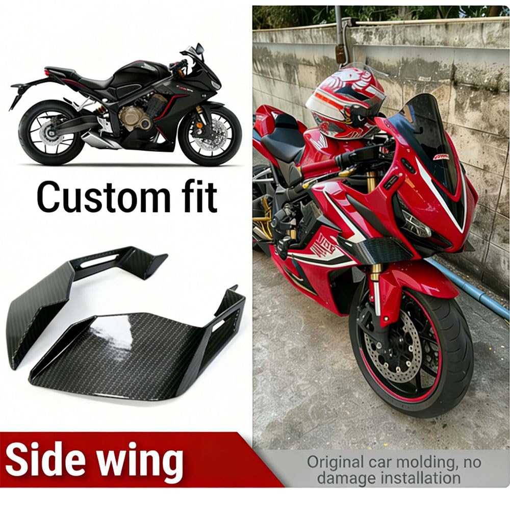 Aerodynamischer Flügel für Kymco CV3 2022-2026 Motorrad Seitenspoiler Frontverkleidung Winglets Carbon Optik Schwarz Windabweiser Sport Tuning Zubehör, Carbon Fiber Texture