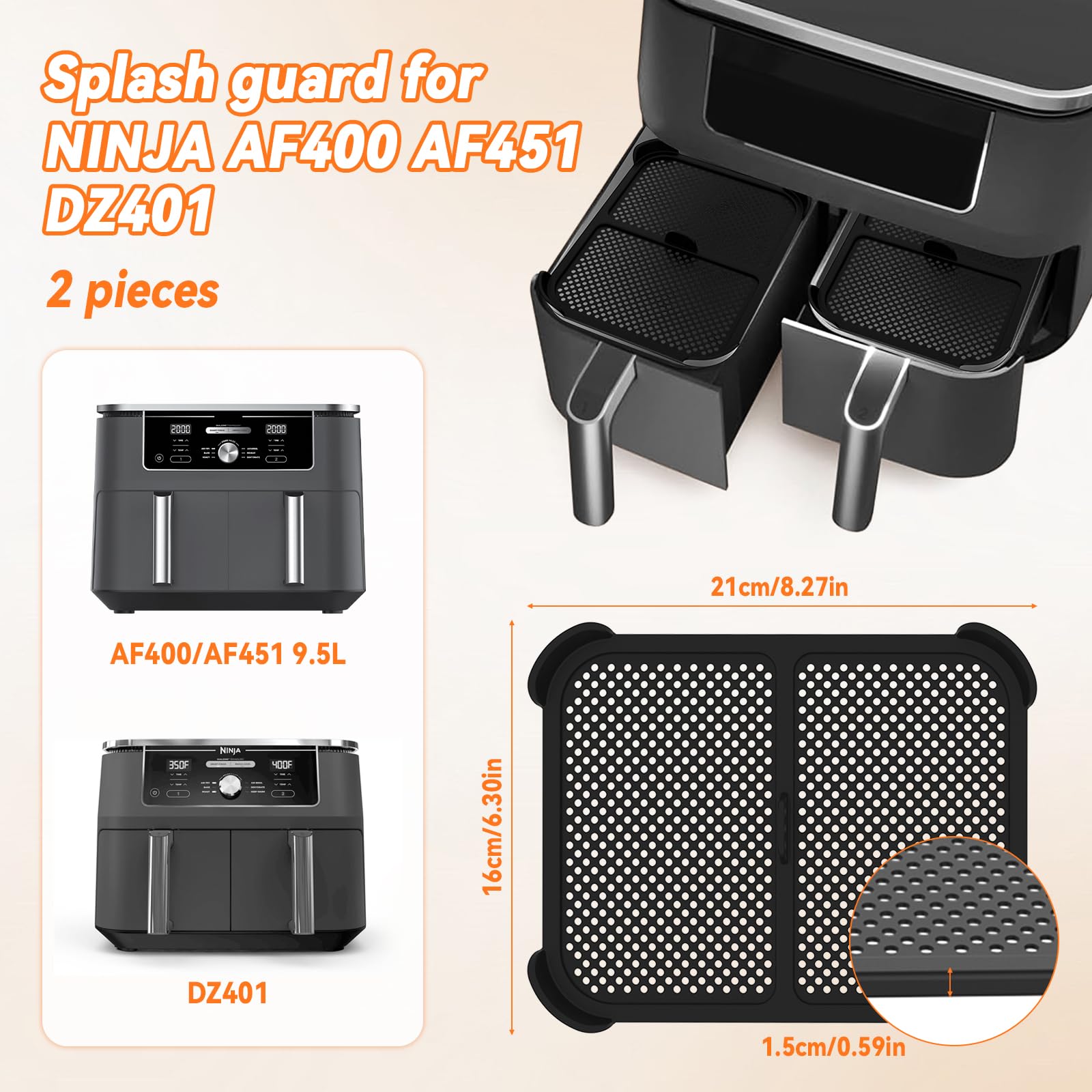 Lot De 2 Moules Silicone + Protection Anti-Éclaboussures Pour Friteuse à Air Chaud 9.5L - Compatible Ninja AF400 AF451