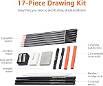 Amazon Basics Sketching and Drawing Art Pencil Kit, Artist Supplies with Pencils, Erasers, Sharpener, Charcoal, Black, White, 17 Piece Set