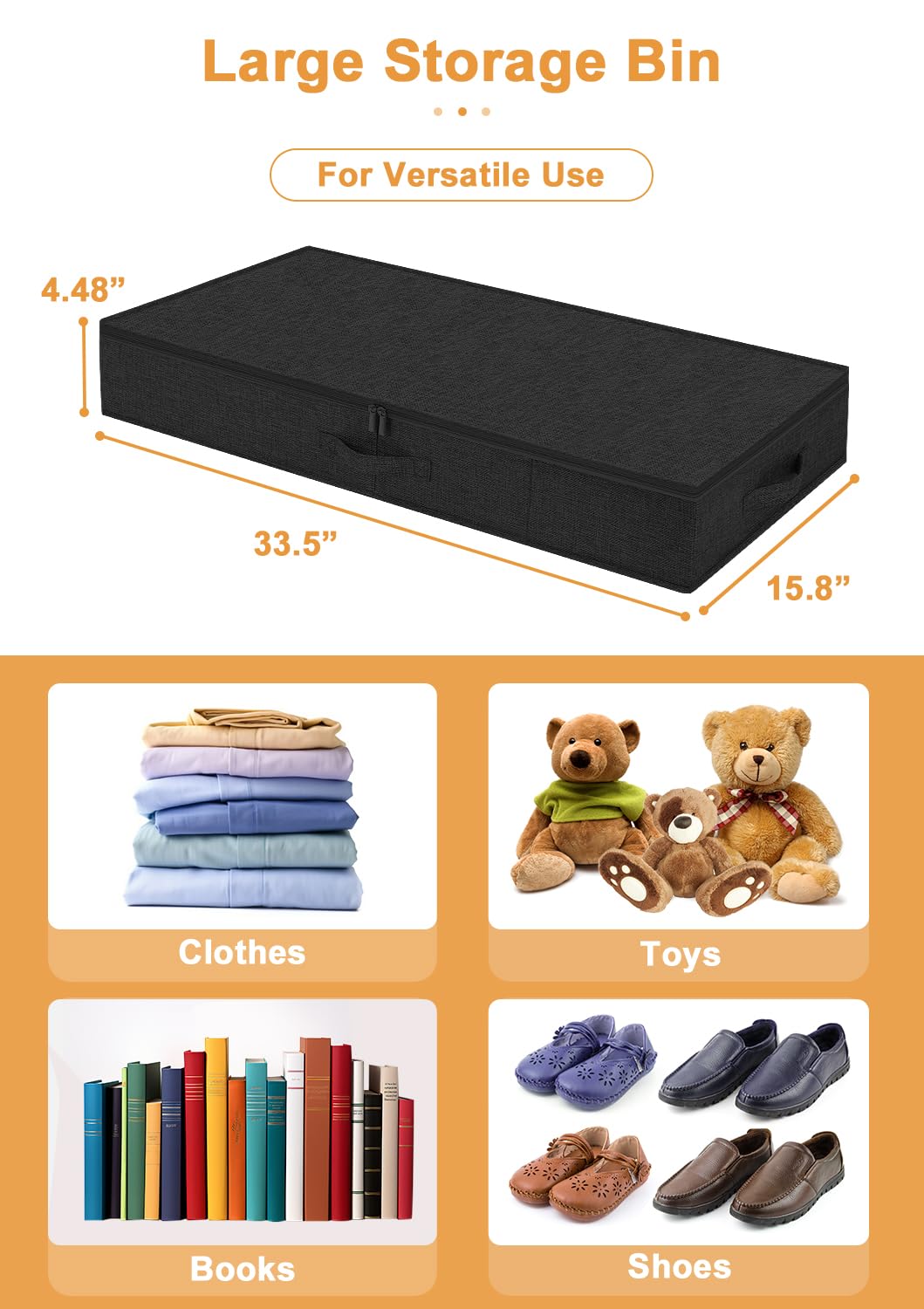 HMJGDZG Confezione contenitori portaoggetti sotto Il Letto, Alti 4,5 Pollici, a Basso Profilo, con Robusto Supporto Laterale Inferiore, da Utilizzare Come Vestiti, Organizer per Cuscini e Coperte