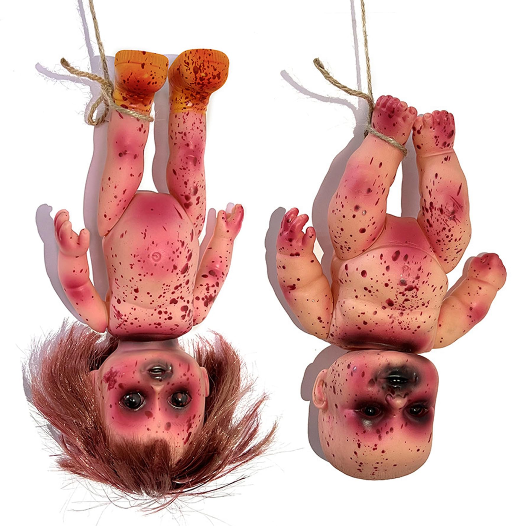 Xweptuy 2 Pcs Creepy Doll Bloody Died Girl & Boy 10 In Halloween Scary Haunted Doll Hanging PVC Portable Horror Dolls for Haunted House, Prank Game