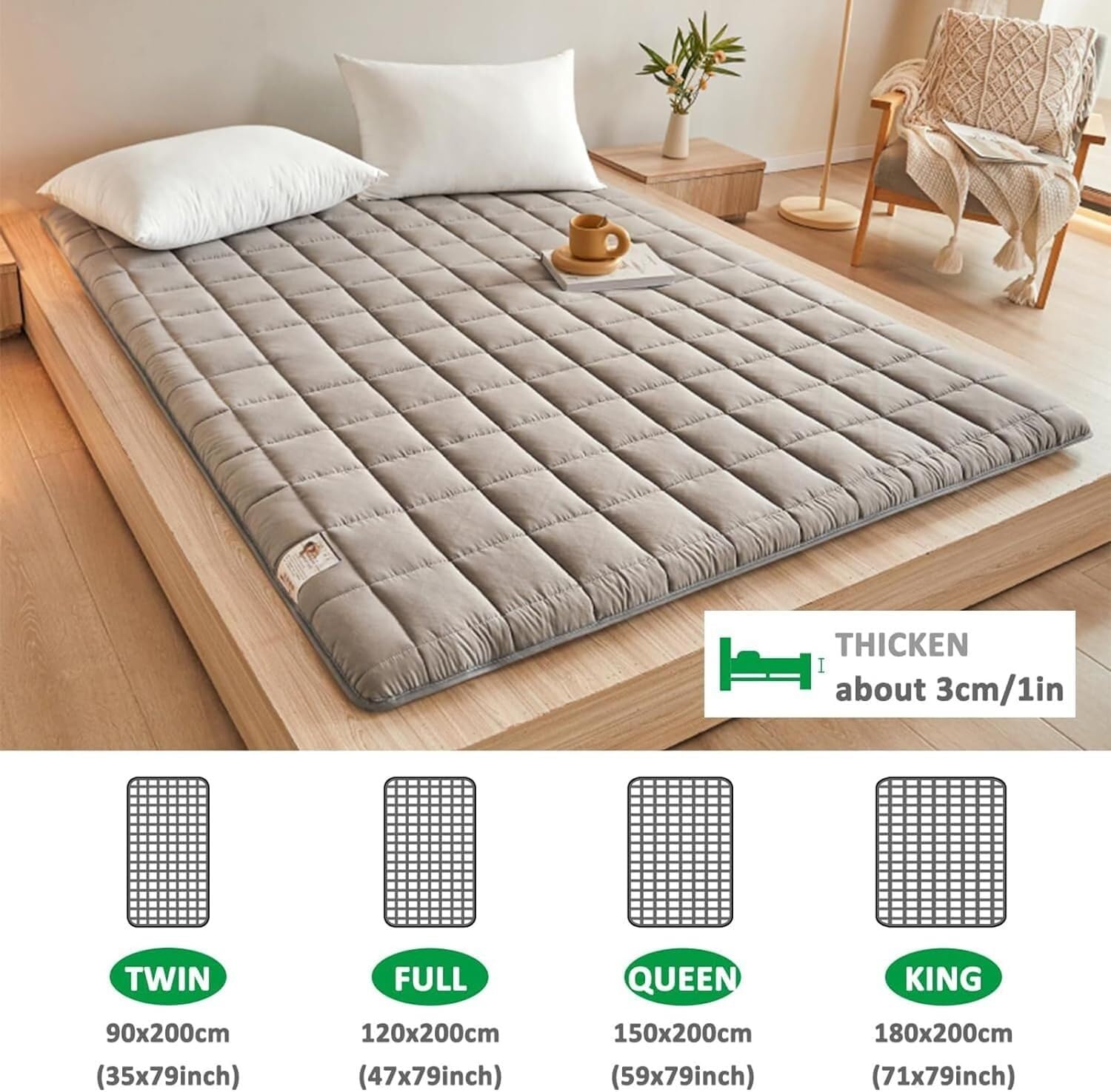 Materasso Futon Giapponese Arrotolabile 10 Cm - Tatami Antiscivolo Traspirante Per Pavimento - Foto 8