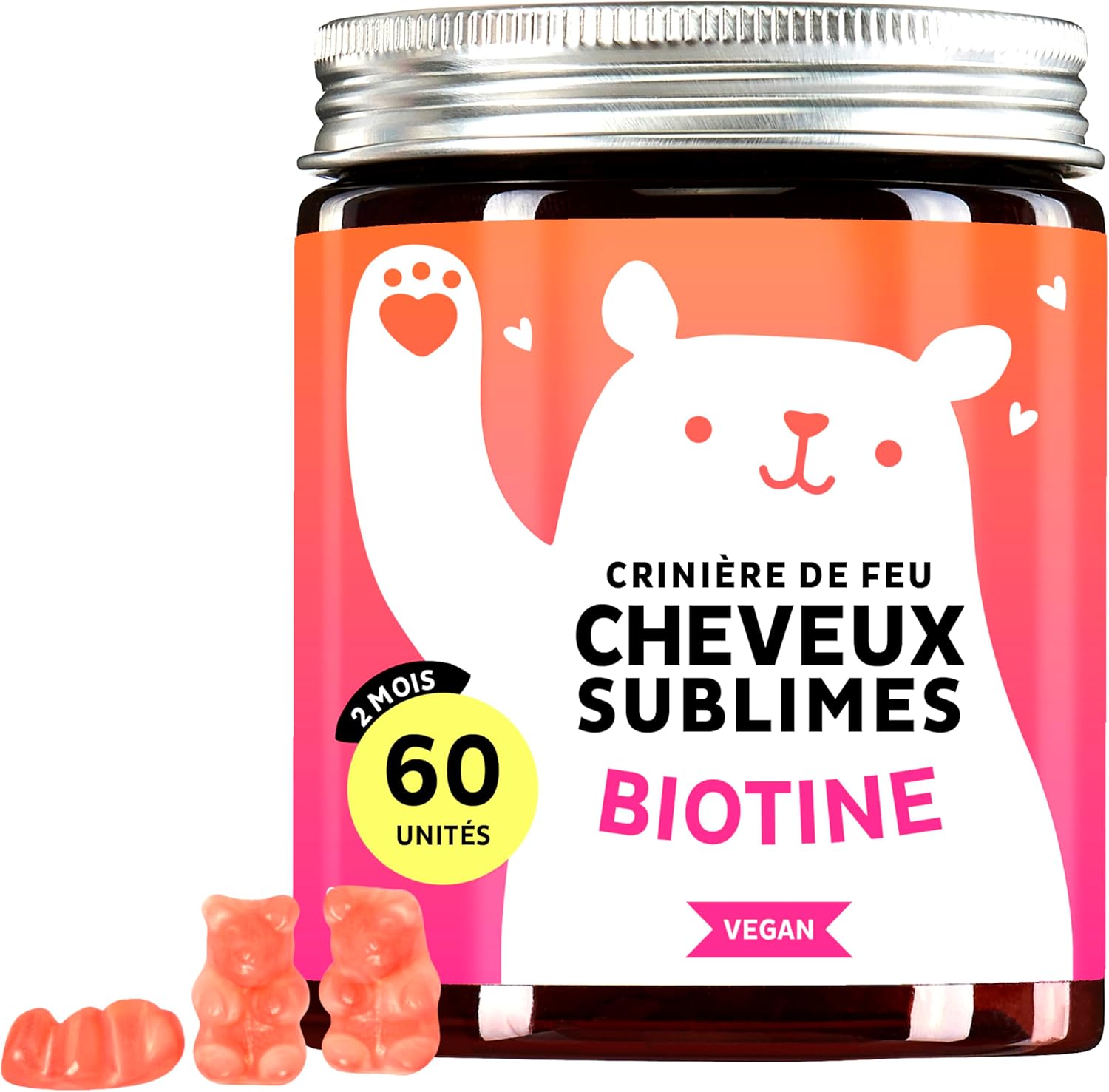 Gummies Biotin Ah-mazing Hair Vitamins for Hair, Skin & Nails – 5000mcg Biotin Zinc, Vitamins B6, C, E, Folic Acid & Iodine – 60 Units (2 Months), Vegan, Bears with Benefits